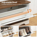 Entryway Bench with Coat Rack and Shoe Cabinet, Hall Tree with Bench, Flip Drawers, Farmhouse Hall Tree with Shoe Organizer, Mud Room, White and Walnut House Of Avana