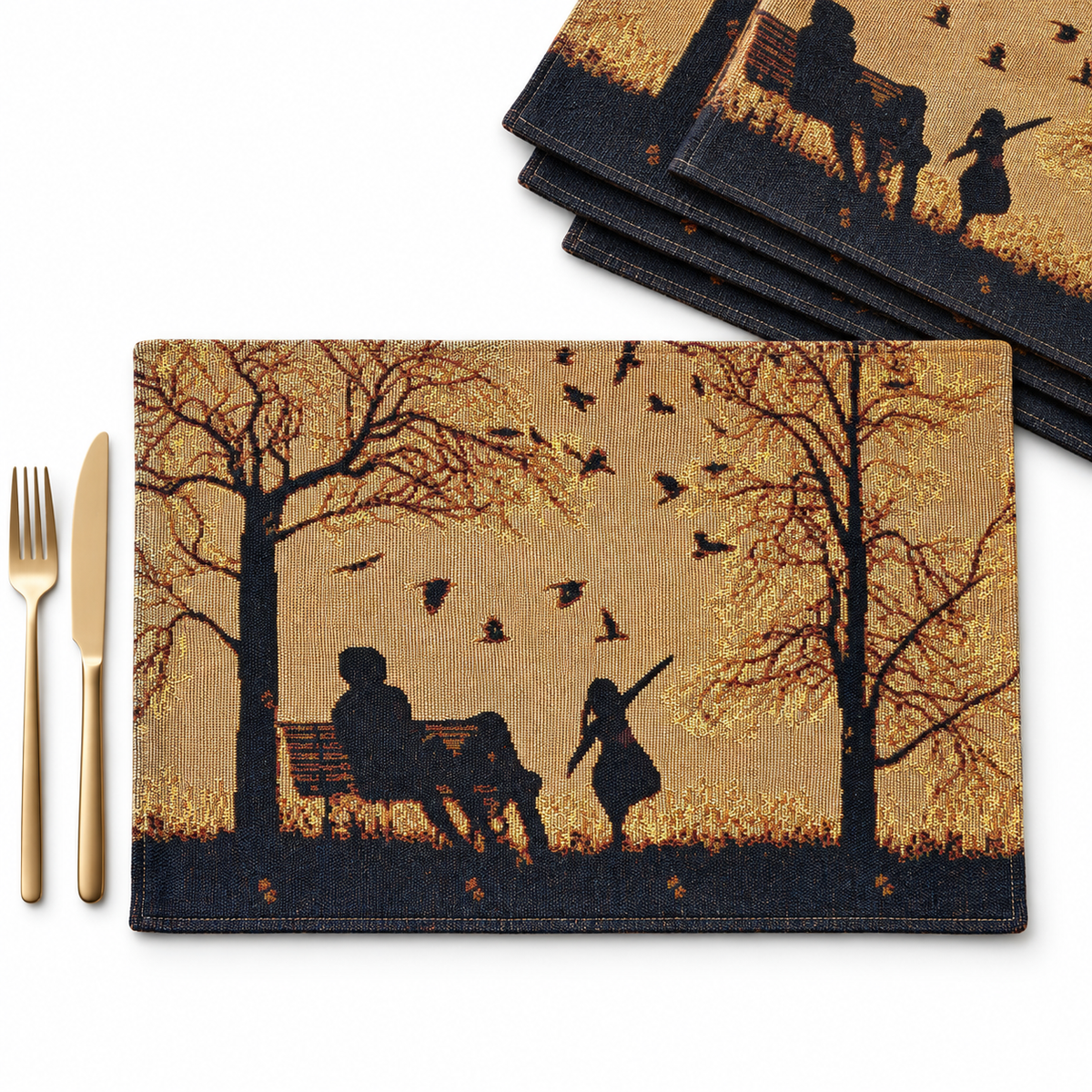 DaDalogy Bedding Set of 4 Pieces Autumn Birds Blessing Tapestry Dining Placemats 13” x 19” (Thanksgiving)