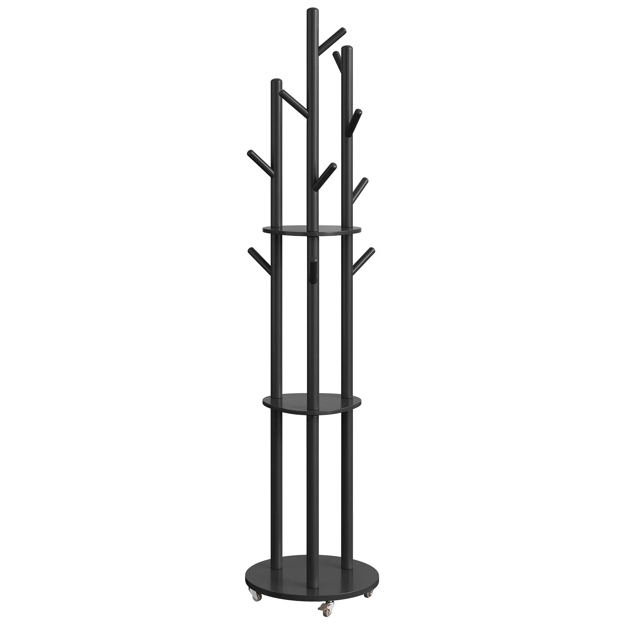Freestanding Coat Rack Stand, Coat Tree with 11 Hooks, 3 Shelves, 4 Removable Wheels, for Hallway, Bedroom, Living Room House Of Avana