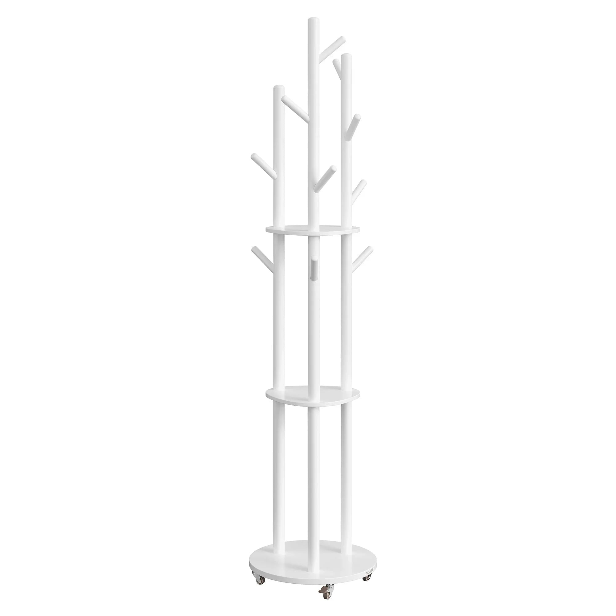 Freestanding Coat Rack Stand, Coat Tree with 11 Hooks, 3 Shelves, 4 Removable Wheels, for Hallway, Bedroom, Living Room House Of Avana