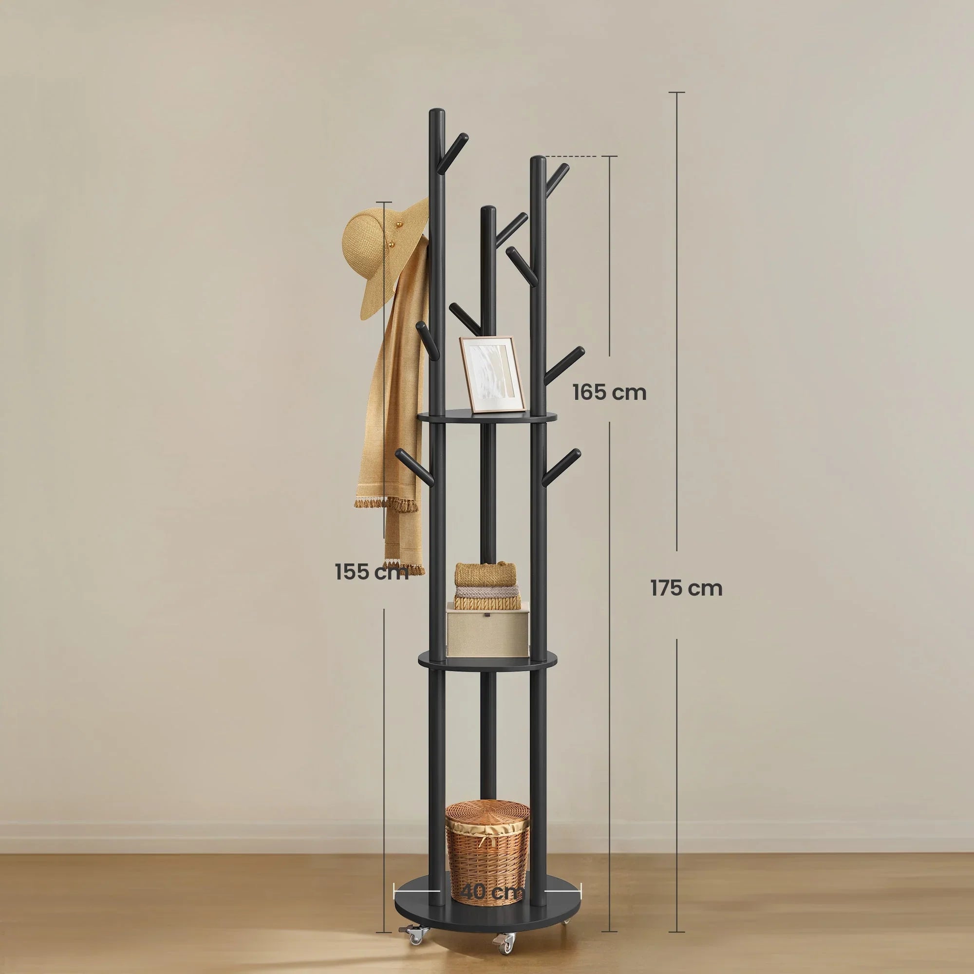 Freestanding Coat Rack Stand, Coat Tree with 11 Hooks, 3 Shelves, 4 Removable Wheels, for Hallway, Bedroom, Living Room House Of Avana