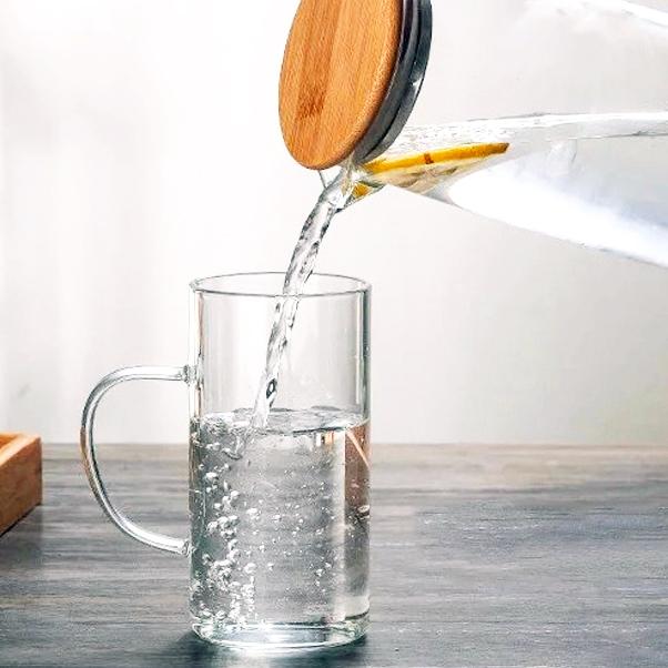 Hand Blown Glass & Bamboo Pitcher & Cups Tea + Linen