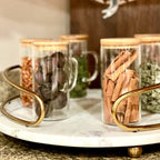 Hand Blown Glass & Bamboo Pitcher & Cups Tea + Linen