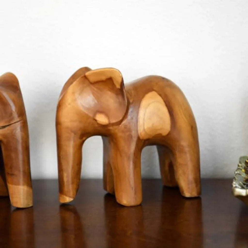 Hand-Carved Teak Wood Elephant Sculpture - 7.5" Tall Handcrafted Figurine with Intricate Detailing, Symbol of Wisdom & Protection, Natural Wood Grain Home Decor for Living Room, Bedroom, Office - Unique Gift for Women & Eleph House Of Avana