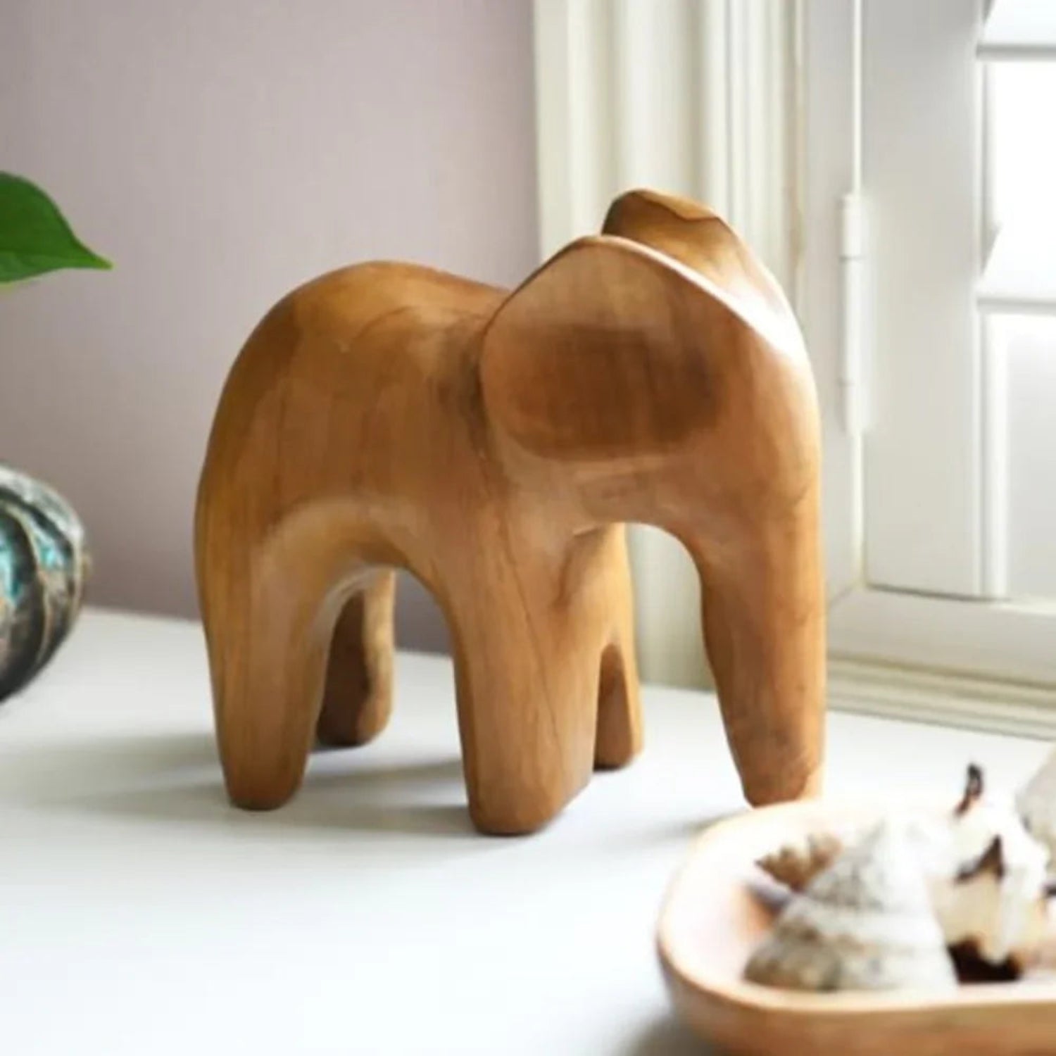 Hand-Carved Teak Wood Elephant Sculpture - 7.5" Tall Handcrafted Figurine with Intricate Detailing, Symbol of Wisdom & Protection, Natural Wood Grain Home Decor for Living Room, Bedroom, Office - Unique Gift for Women & Eleph House Of Avana