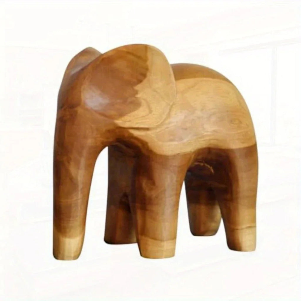 Hand-Carved Teak Wood Elephant Sculpture - 7.5" Tall Handcrafted Figurine with Intricate Detailing, Symbol of Wisdom & Protection, Natural Wood Grain Home Decor for Living Room, Bedroom, Office - Unique Gift for Women & Eleph House Of Avana