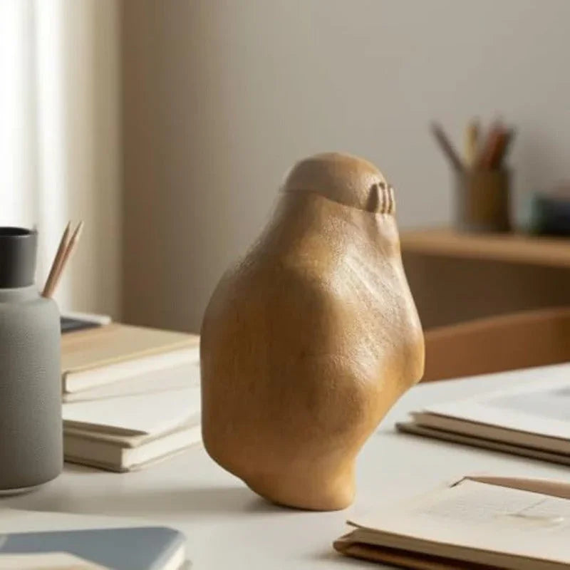 Brown hand-carved wood figure trapped in glass, unique decor - House of Avana