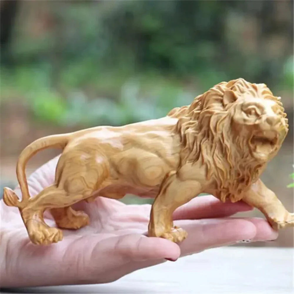 Hand-carved Wooden Lion Sculpture - House Of Avana