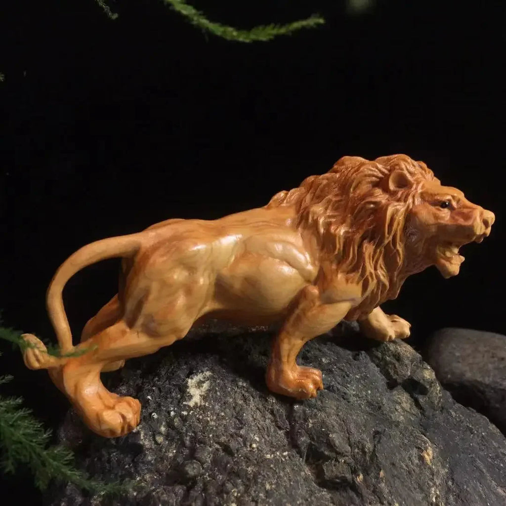 Hand-carved Wooden Lion Sculpture - House Of Avana