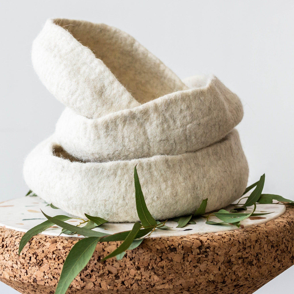Natural White Hand Felted Nesting Bowls Kanju Interiors