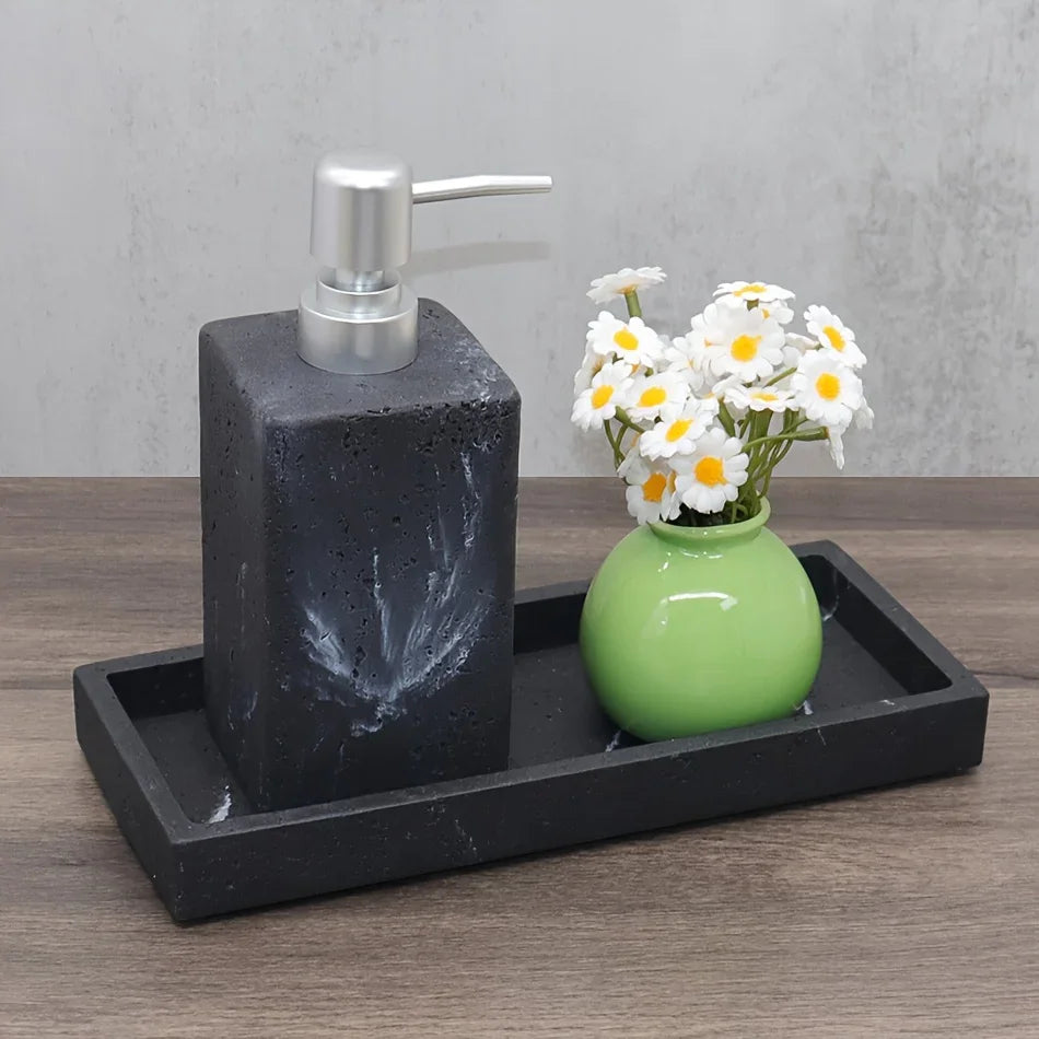 Light Luxury Artificial Stone Bathroom Decorative Tray, 25.2×10.64cm Rectangular Marble Texture Storage Tray, Bathroom Trays House Of Avana