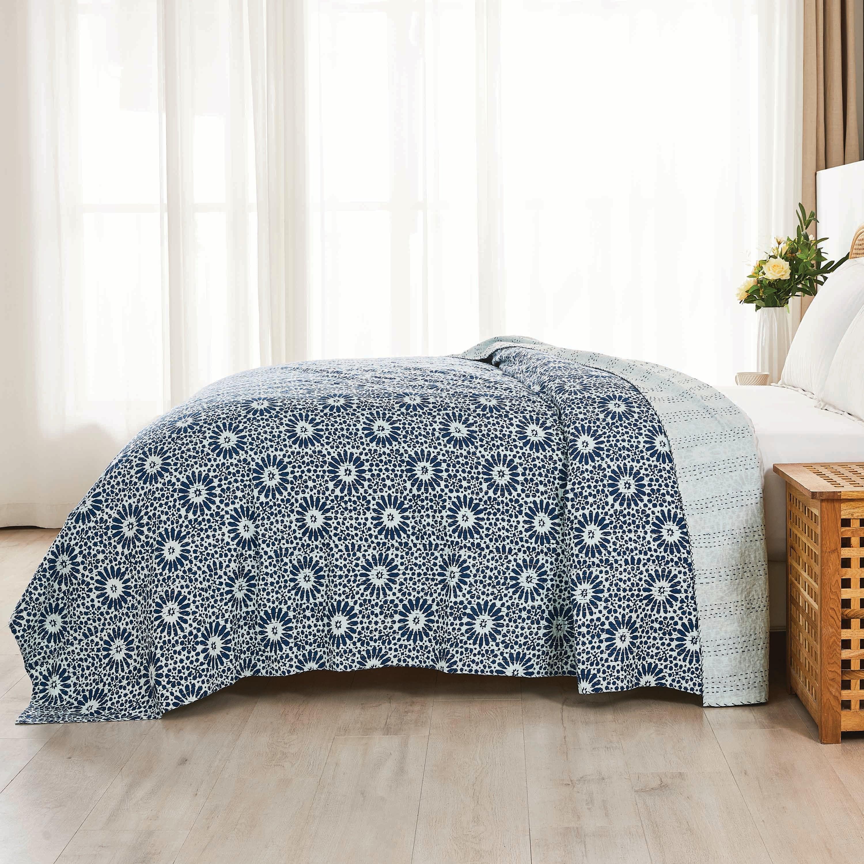 Hand Stitched Block Print Kantha Coverlets Mélange Home
