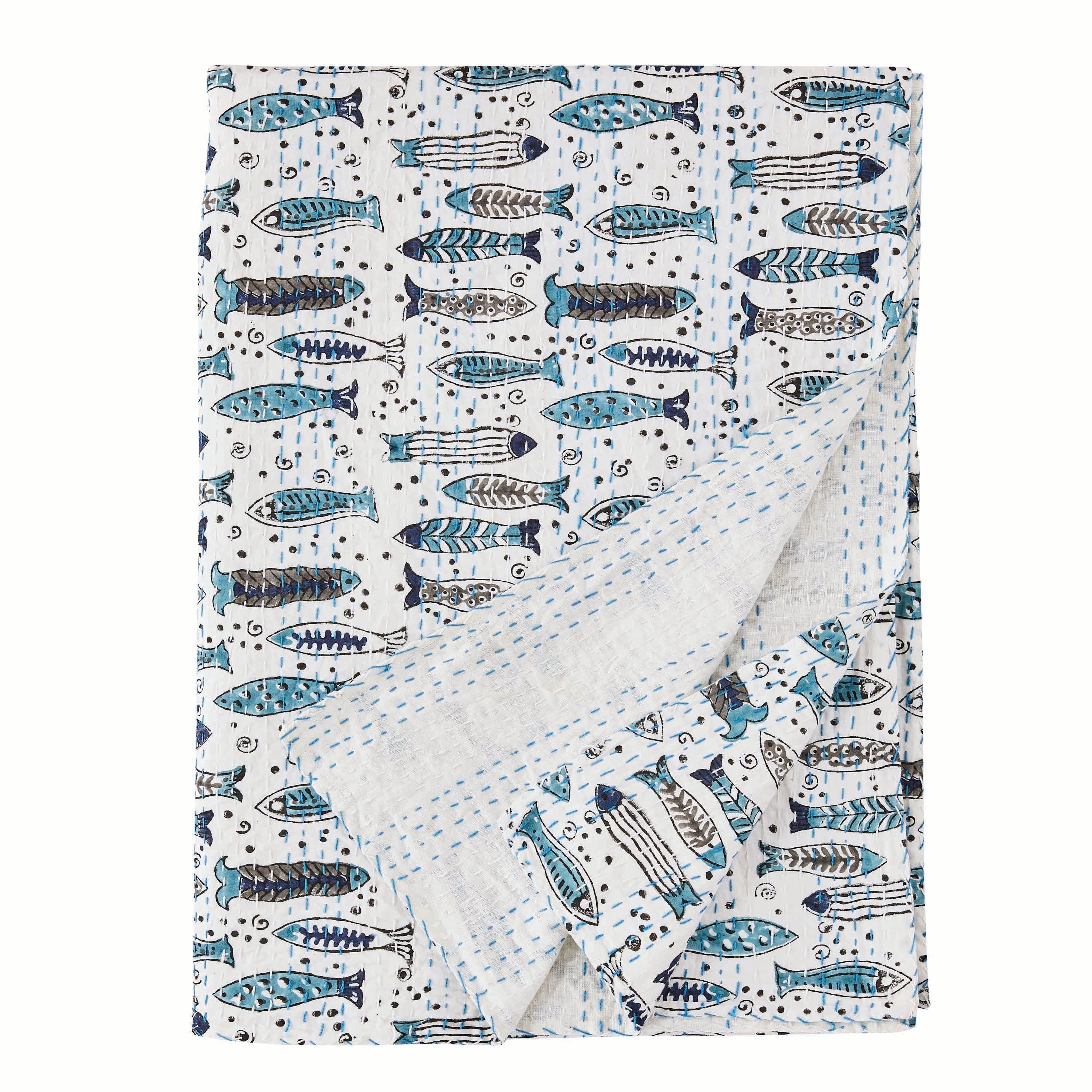 Hand Stitched Block Print Kantha Coverlets Mélange Home