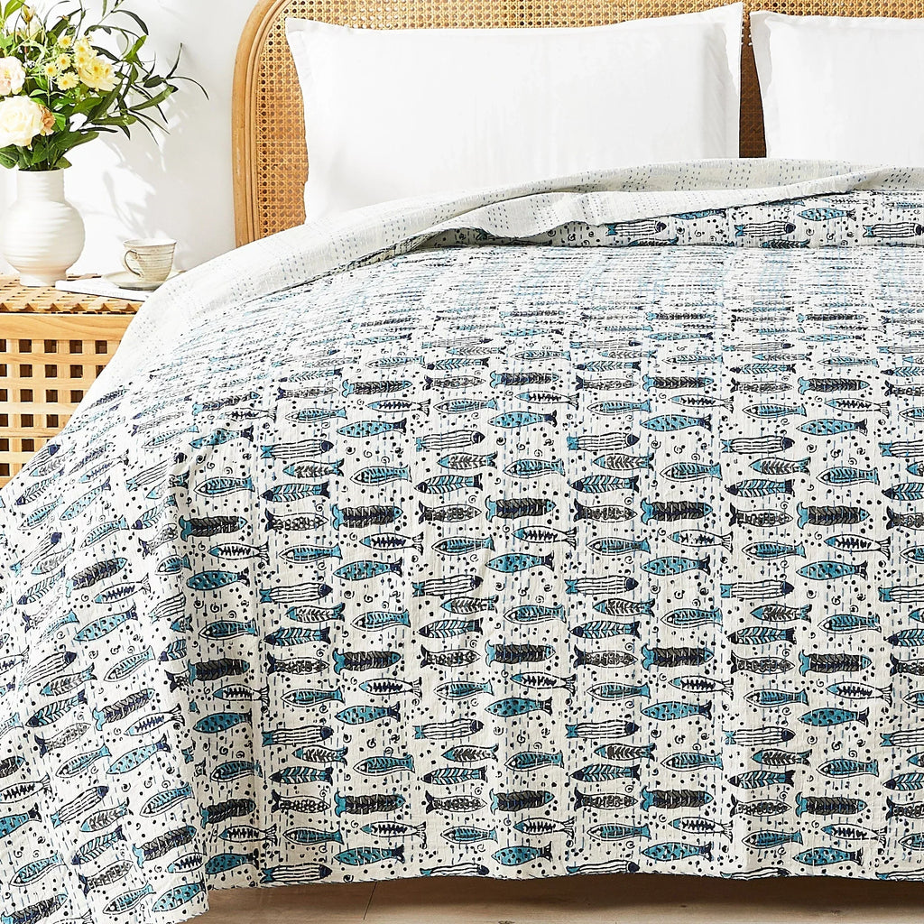 Hand Stitched Block Print Kantha Coverlets Mélange Home
