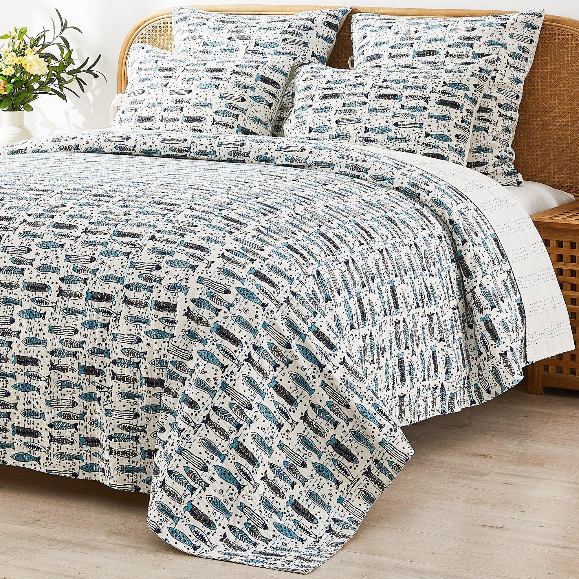 Hand Stitched Block Print Kantha Coverlets Mélange Home