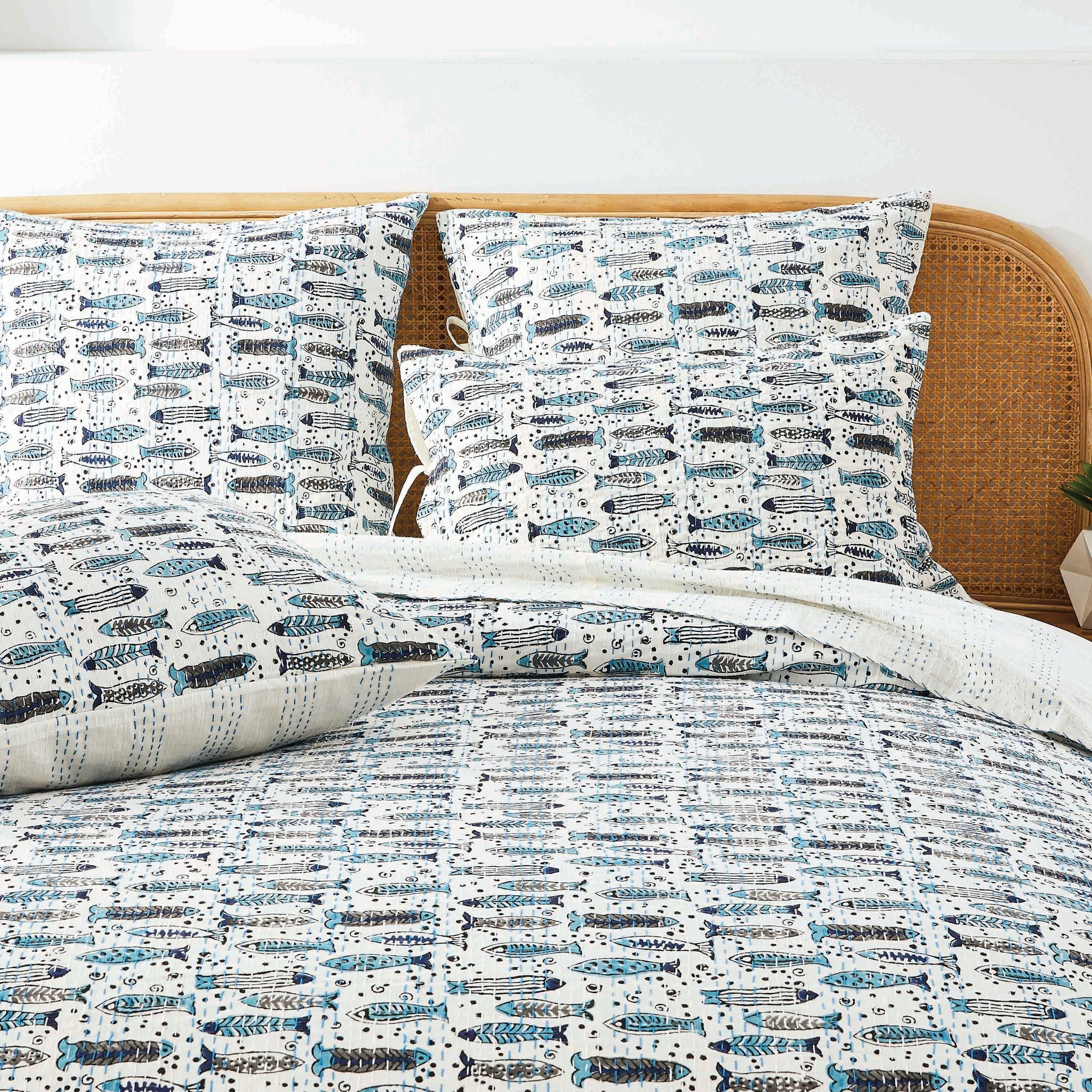 Hand Stitched Block Print Kantha Coverlets Mélange Home