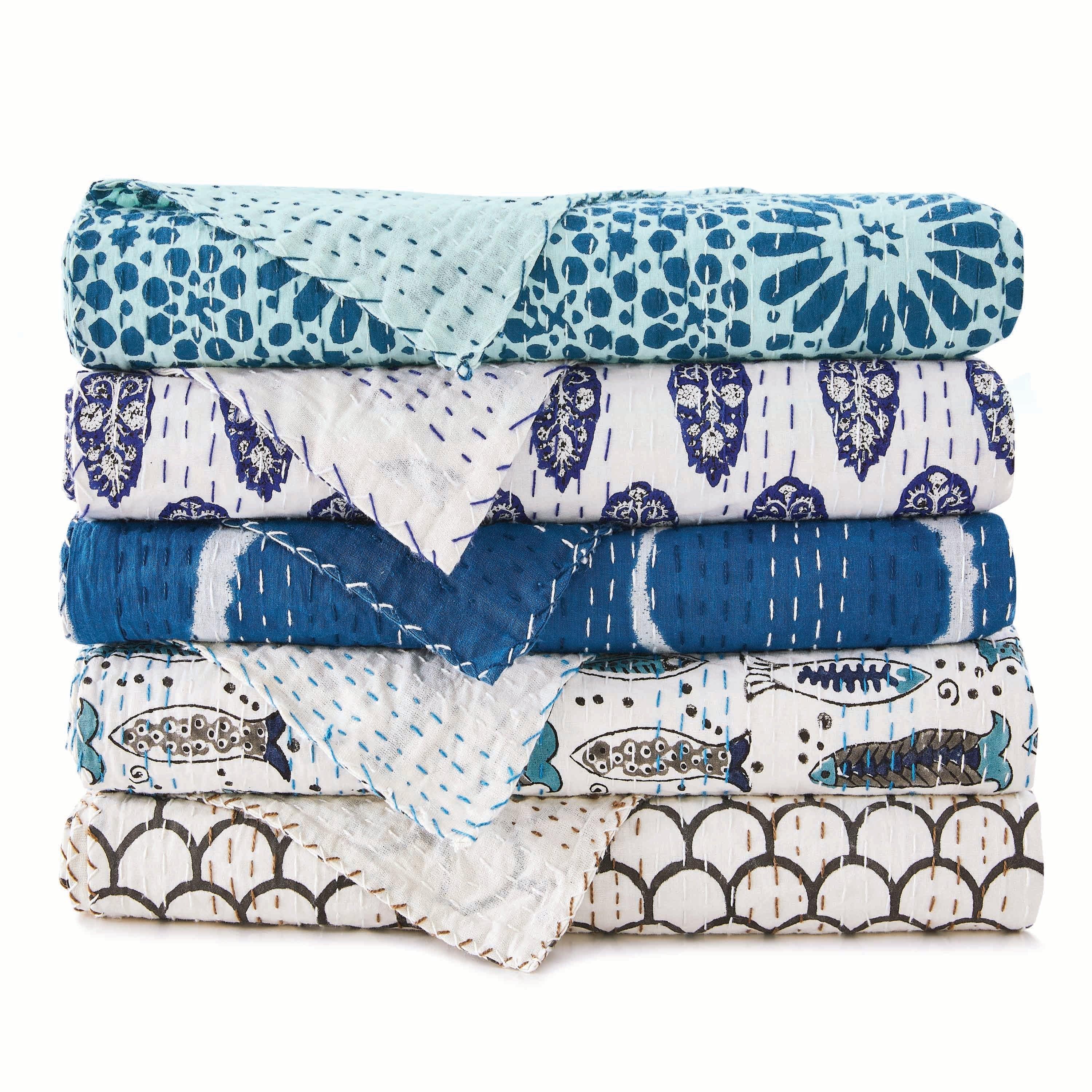 Hand Stitched Block Print Kantha Coverlets Mélange Home