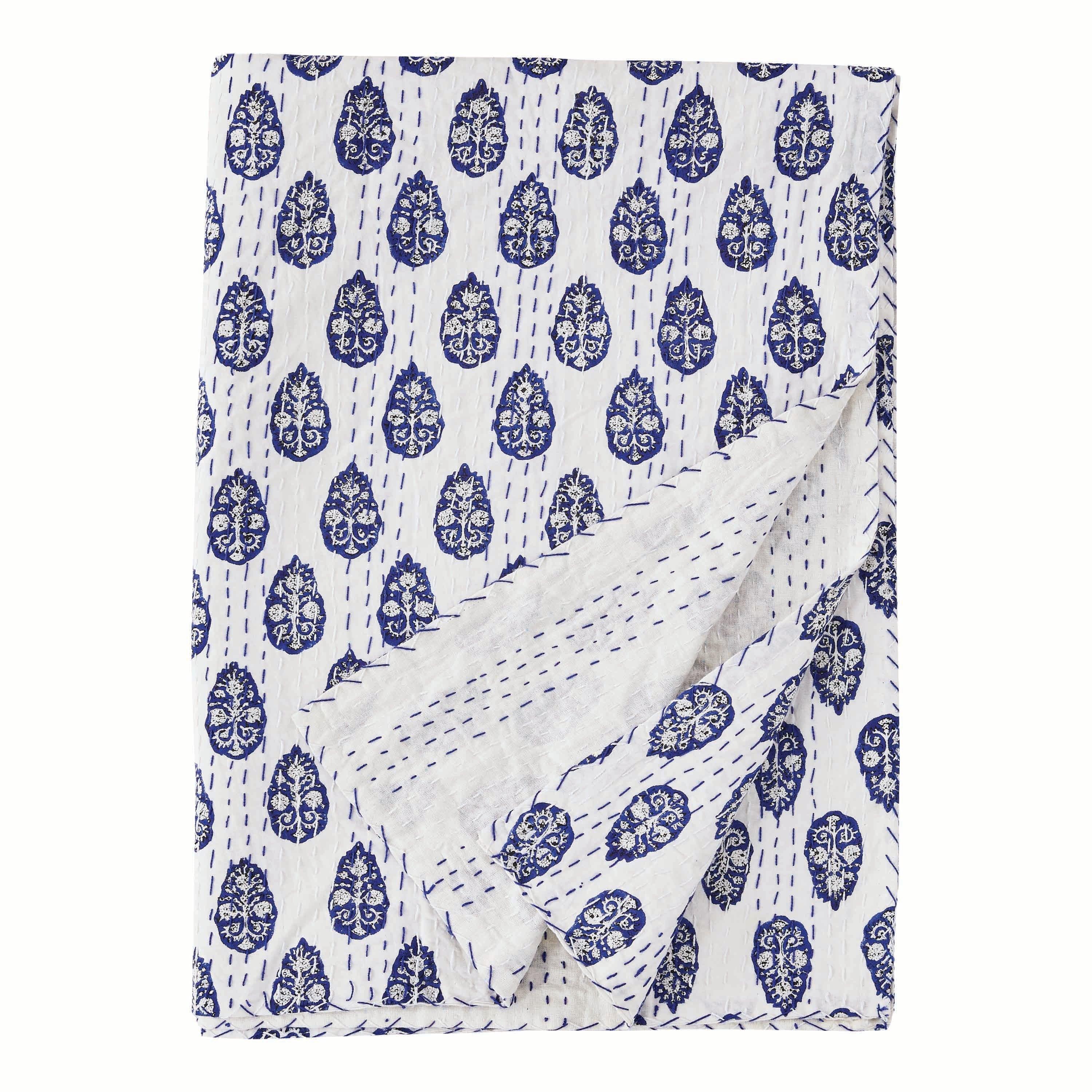 Hand Stitched Block Print Kantha Coverlets Mélange Home