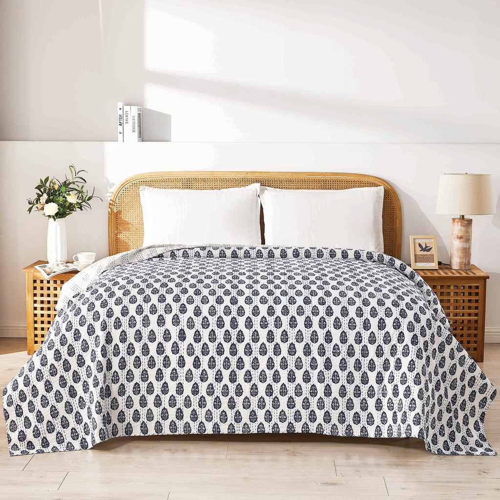 Hand Stitched Block Print Kantha Coverlets Mélange Home
