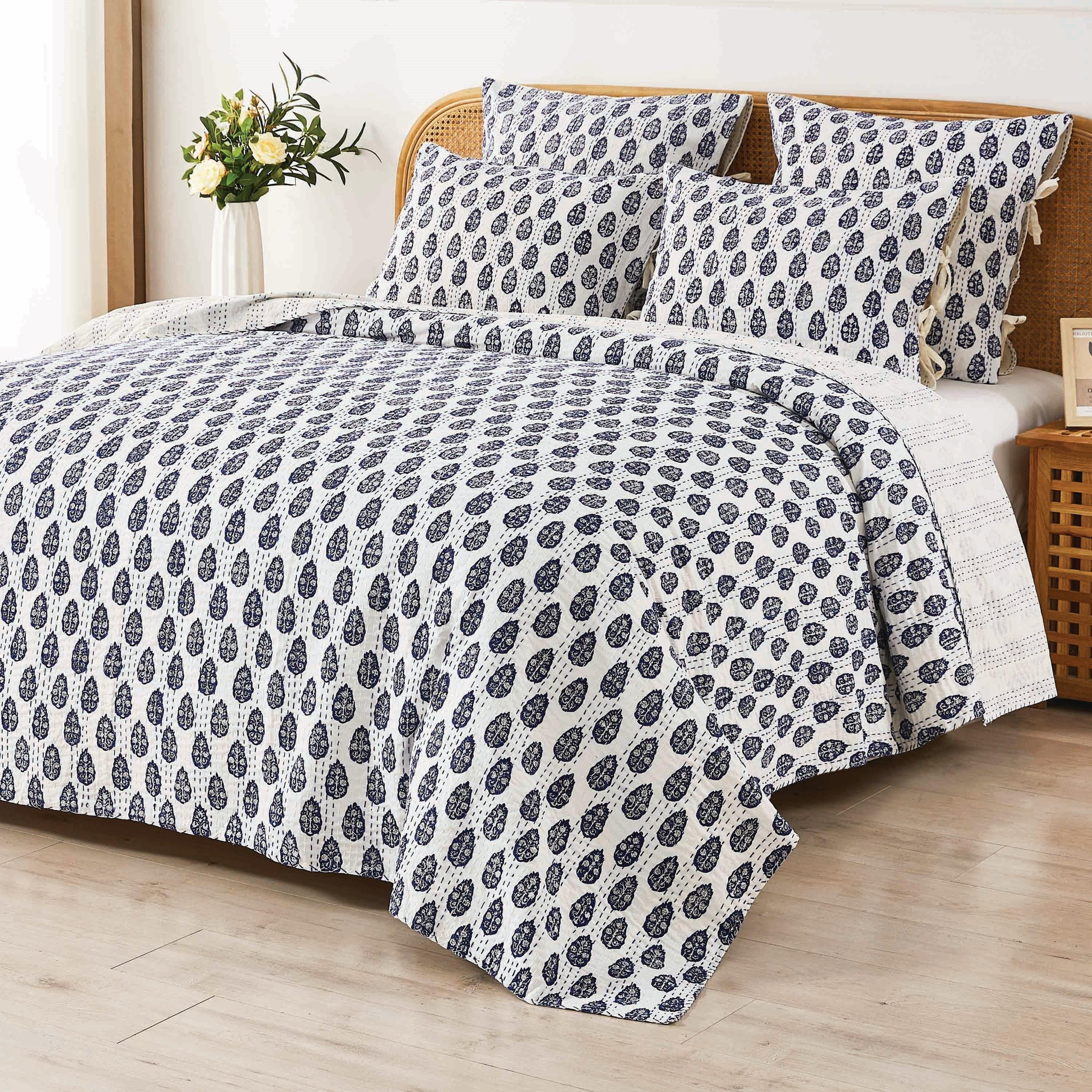 Hand Stitched Block Print Kantha Coverlets Mélange Home