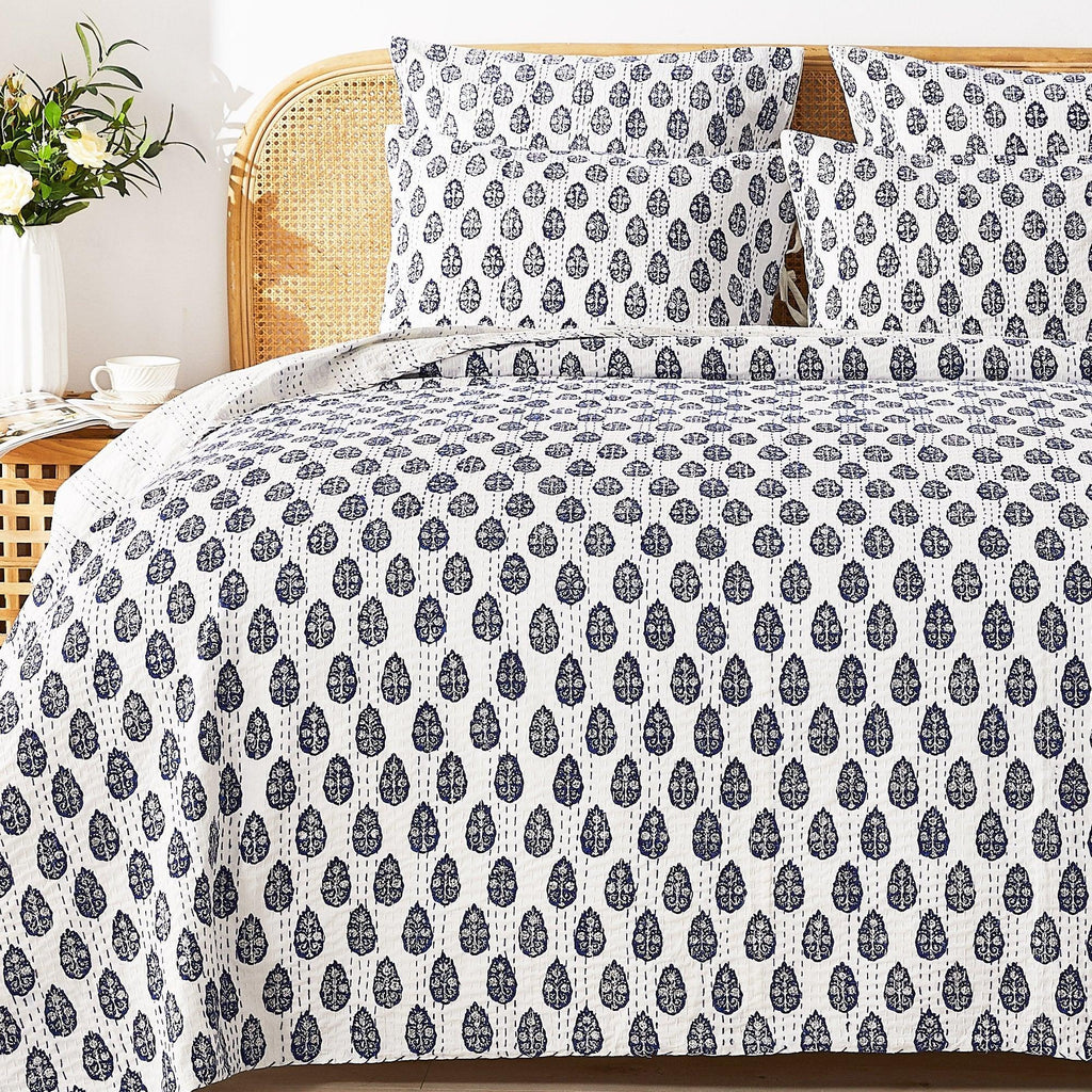 Hand Stitched Block Print Kantha Coverlets Mélange Home