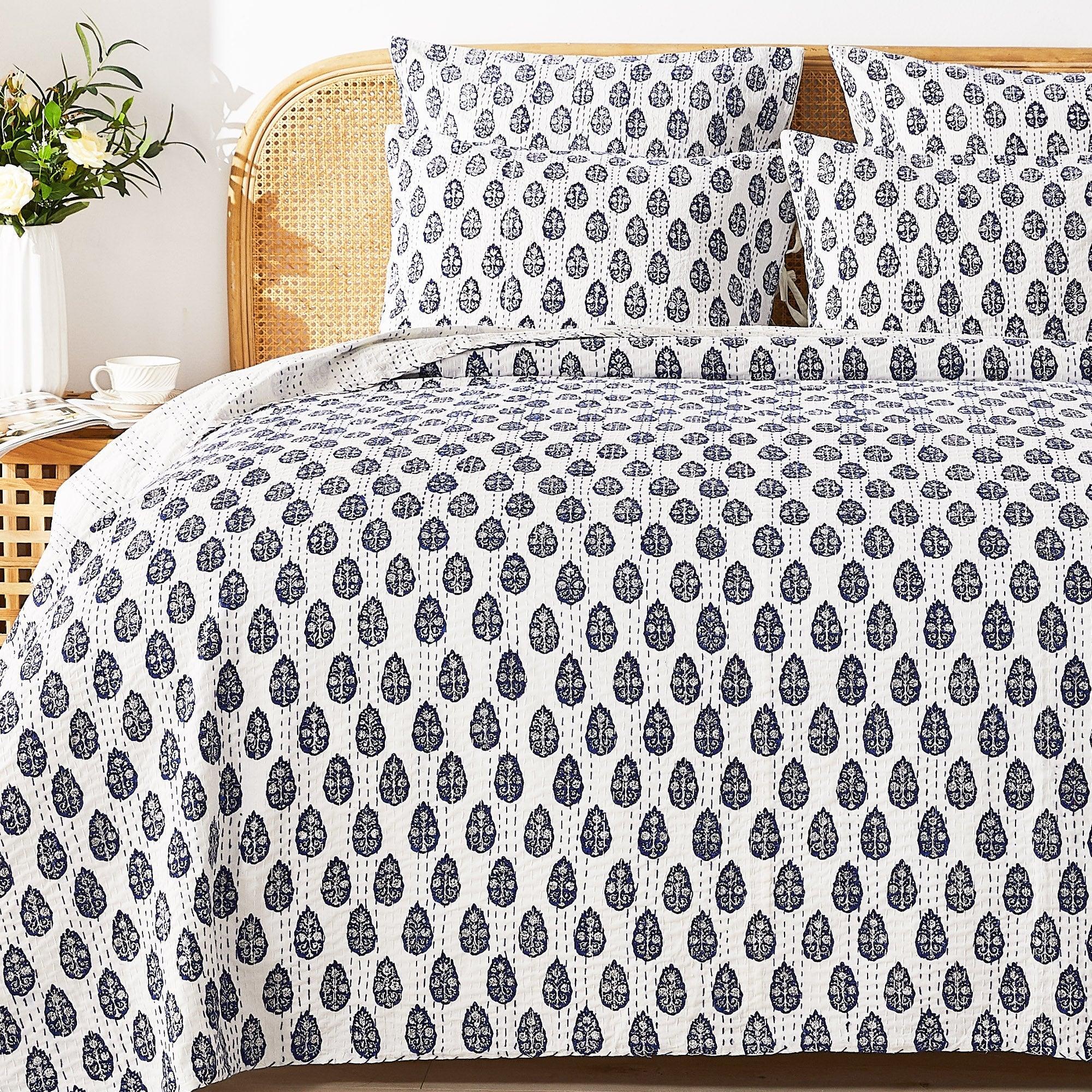 Hand Stitched Block Print Kantha Coverlets Mélange Home