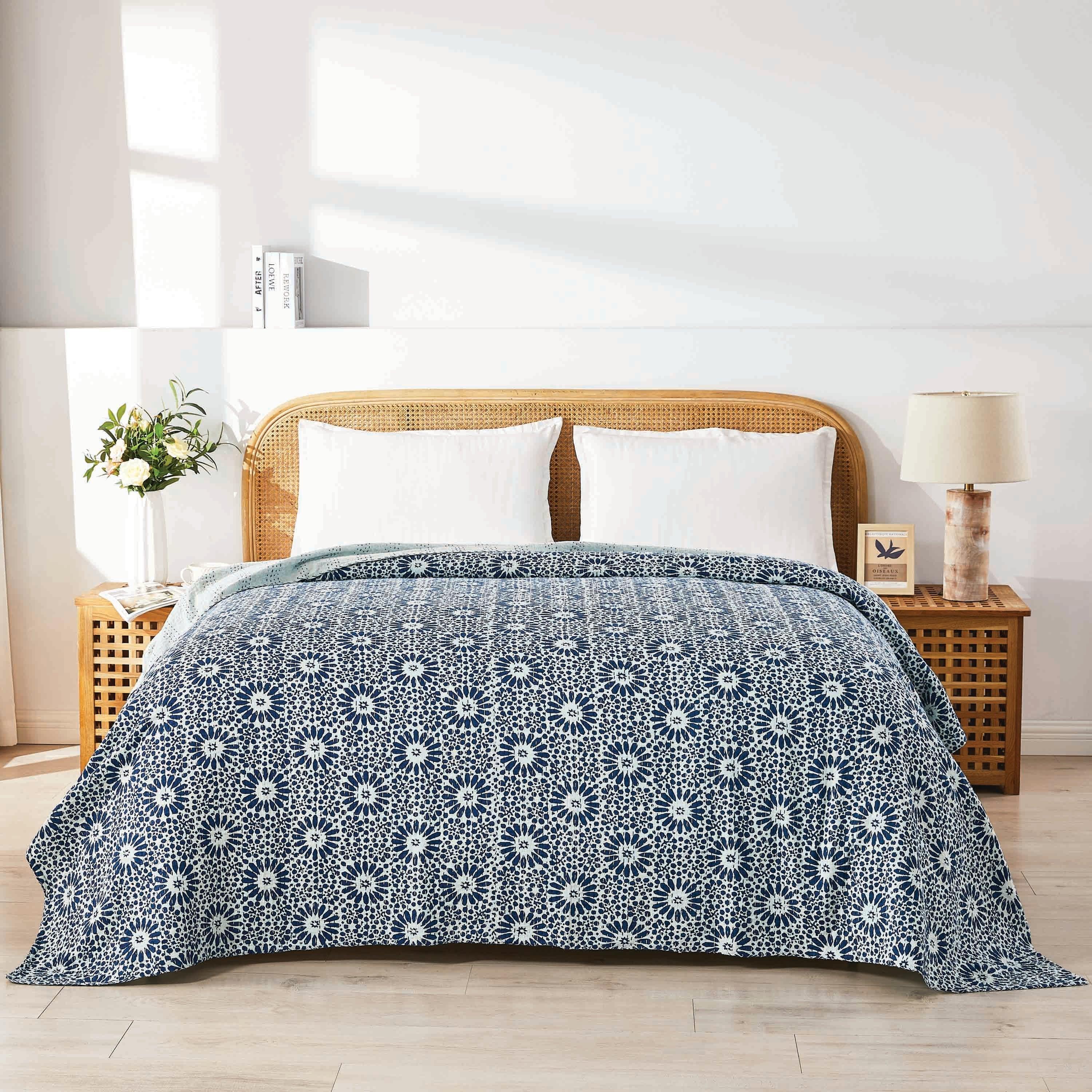 Hand Stitched Block Print Kantha Coverlets Mélange Home