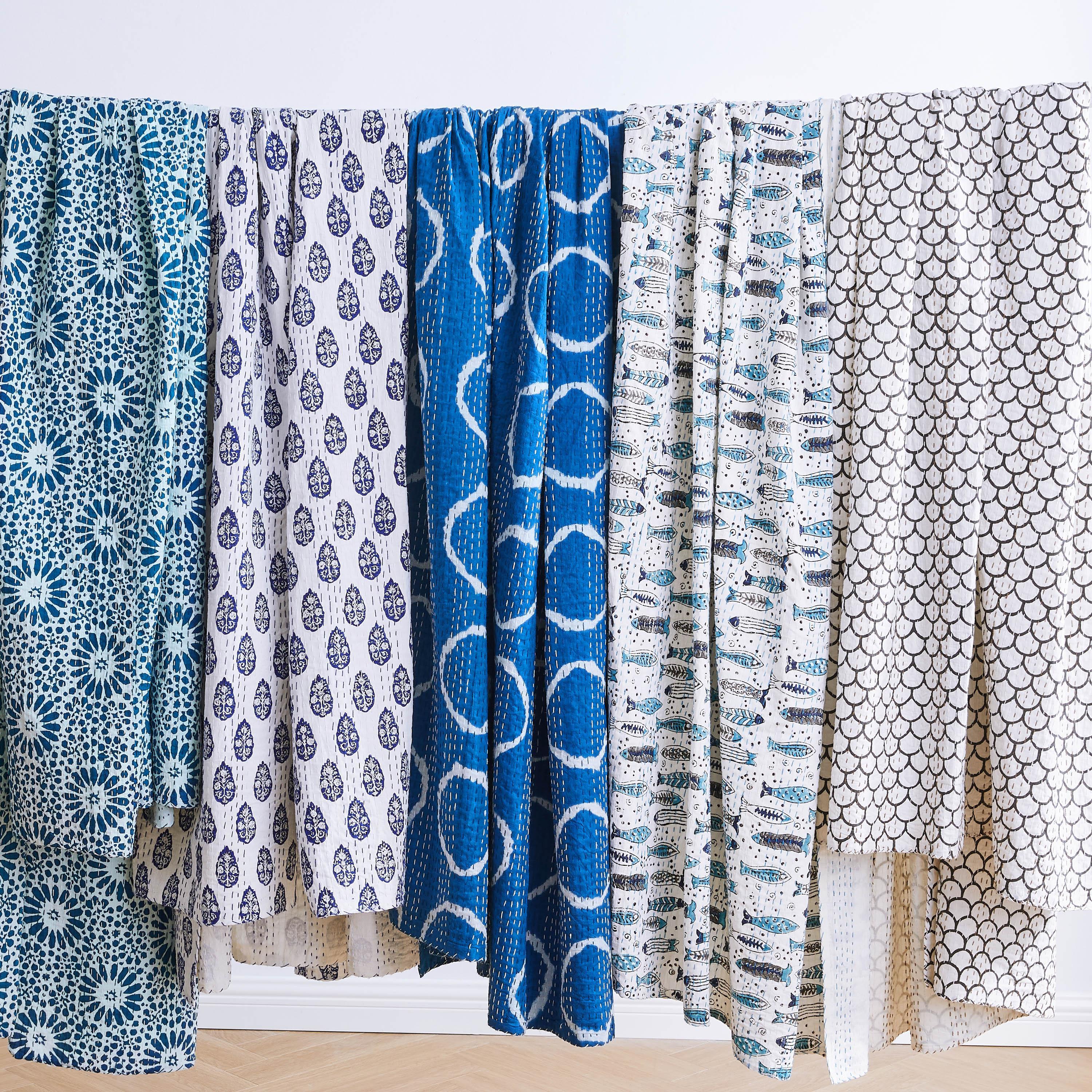 Hand Stitched Block Print Kantha Coverlets Mélange Home