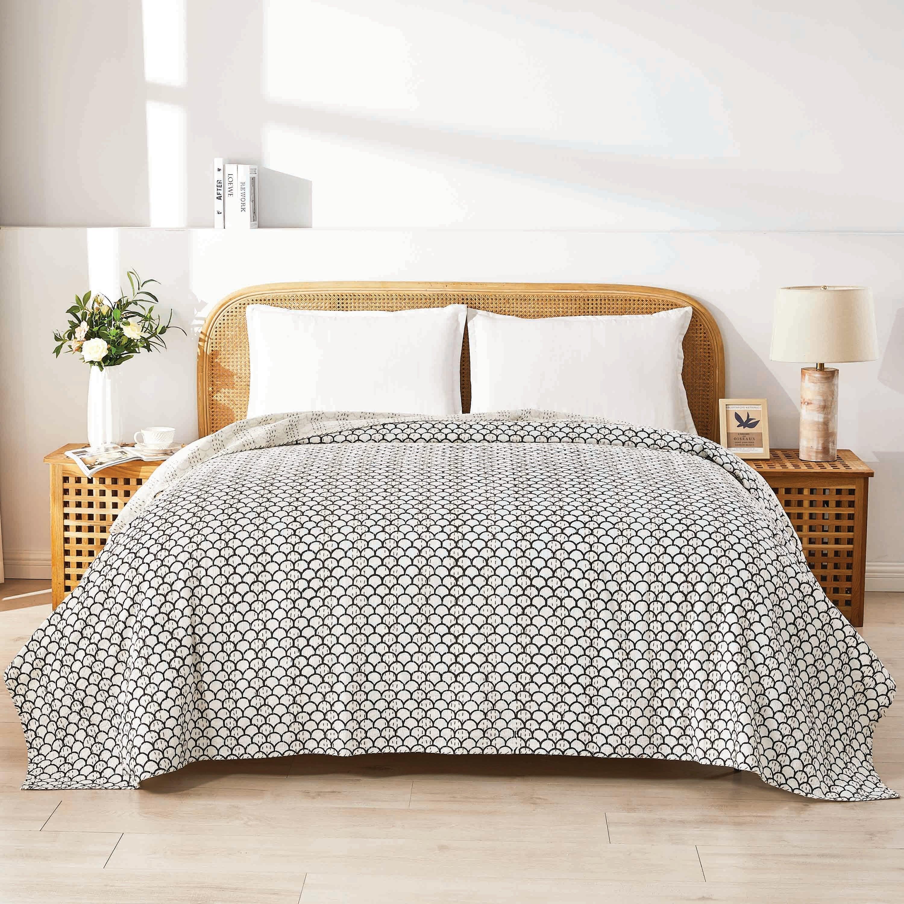 Hand Stitched Block Print Kantha Coverlets Mélange Home