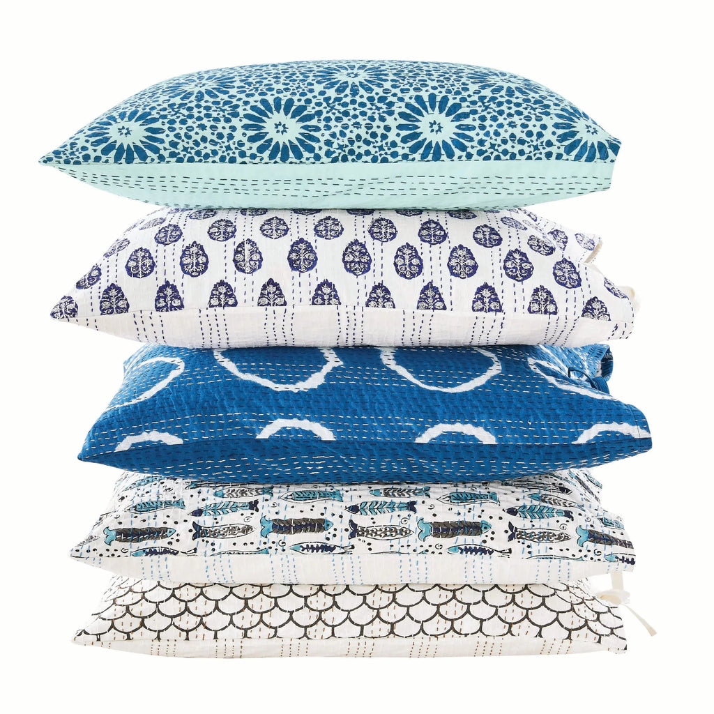 Hand Stitched Block Print Kantha Pillow Sham Pairs Mélange Home