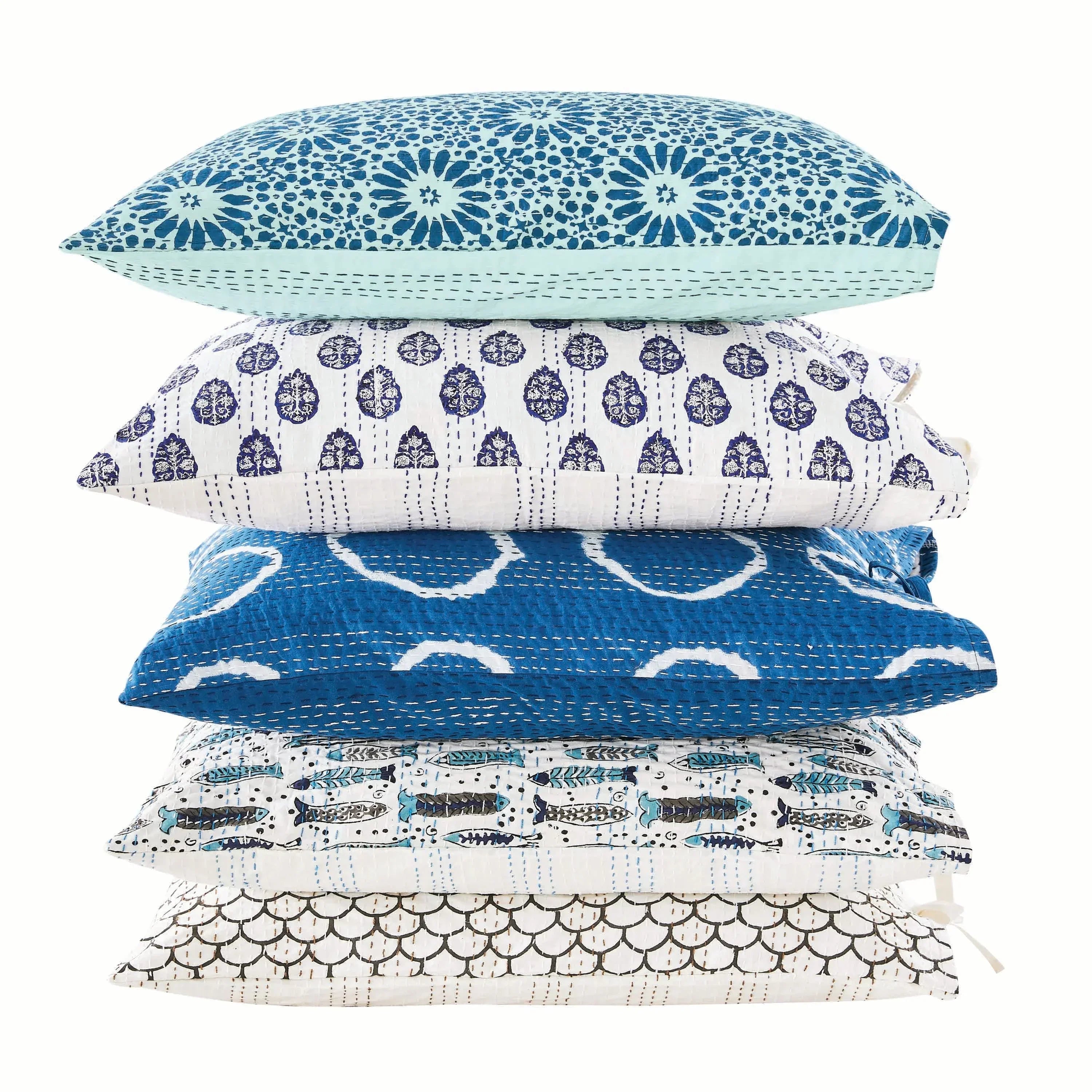 Hand Stitched Block Print Kantha Pillow Sham Pairs Mélange Home
