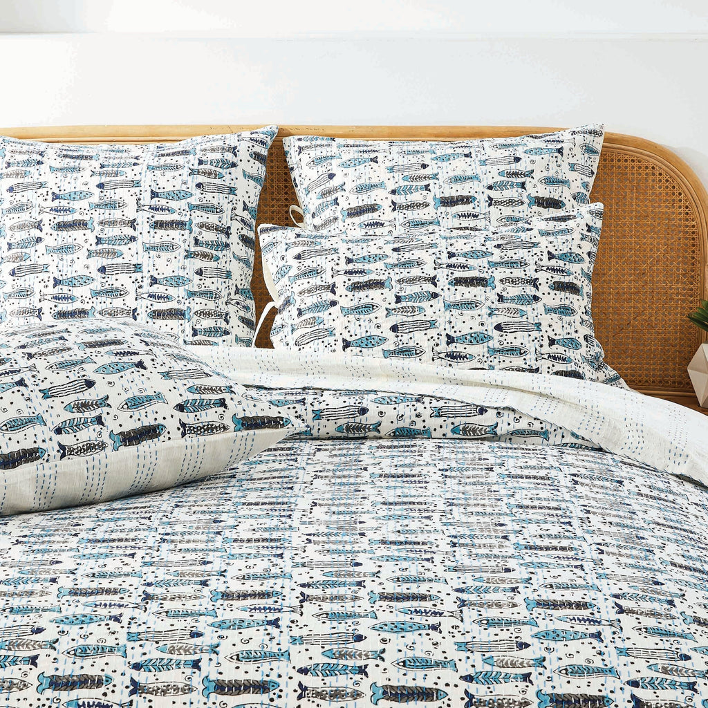 Hand Stitched Block Print Kantha Pillow Sham Pairs Mélange Home