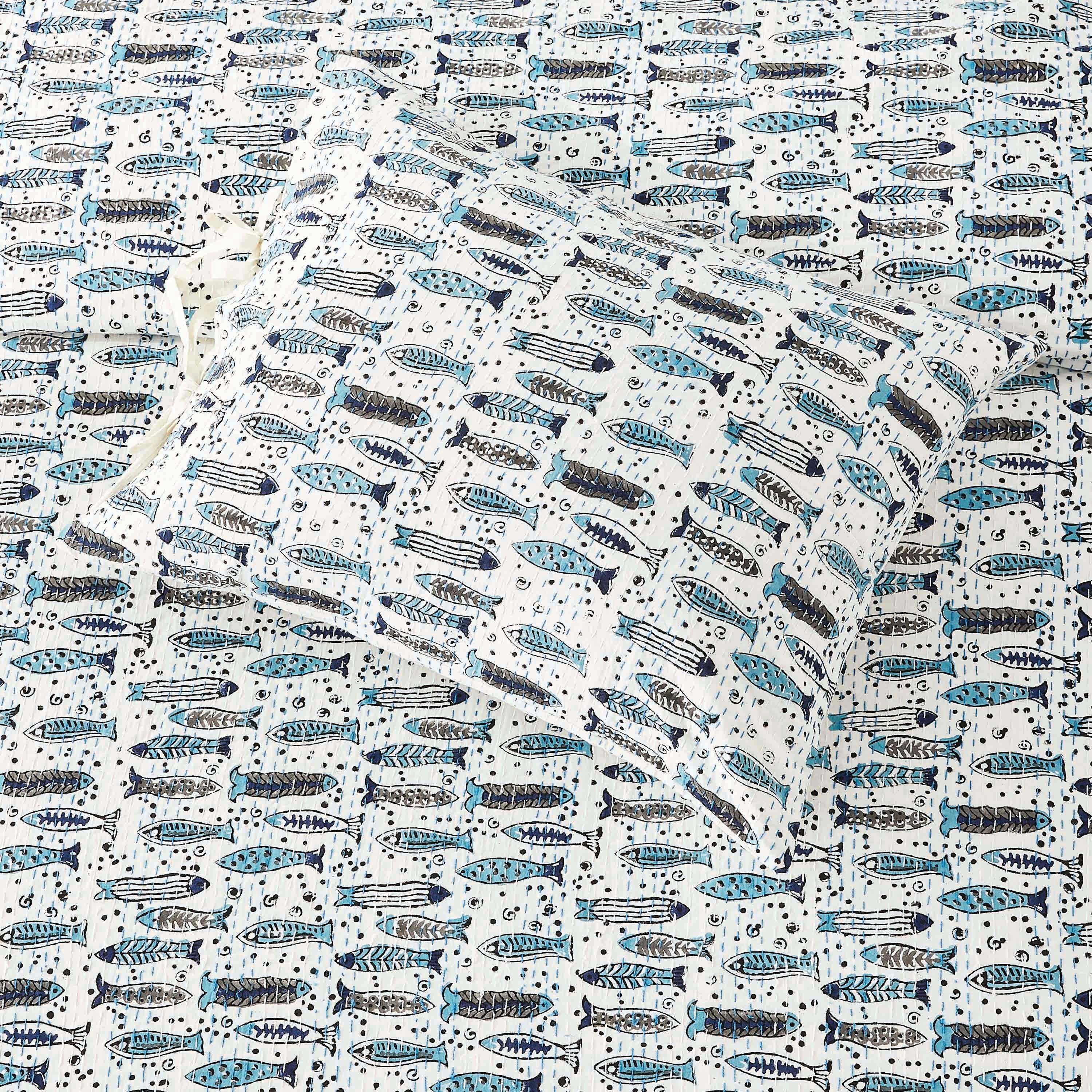 Hand Stitched Block Print Kantha Pillow Sham Pairs Mélange Home
