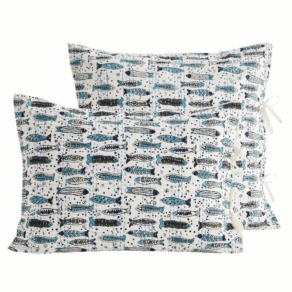 Hand Stitched Block Print Kantha Pillow Sham Pairs Mélange Home
