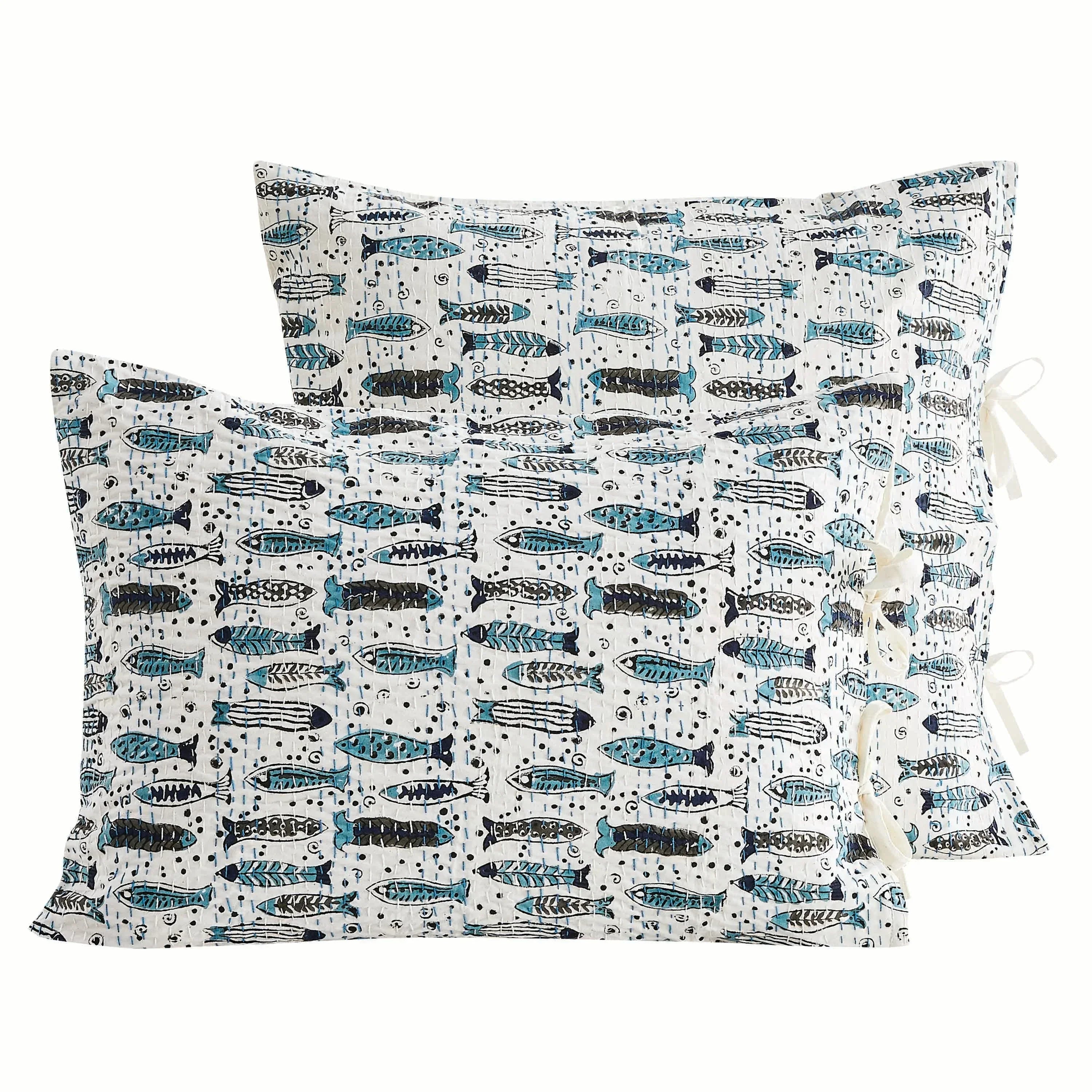 Hand Stitched Block Print Kantha Pillow Sham Pairs Mélange Home
