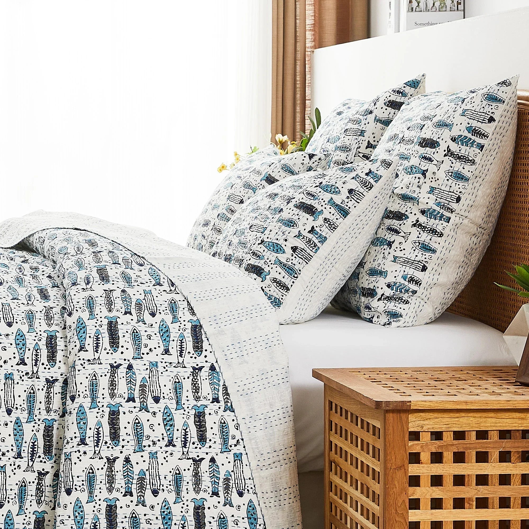 Hand Stitched Block Print Kantha Pillow Sham Pairs Mélange Home