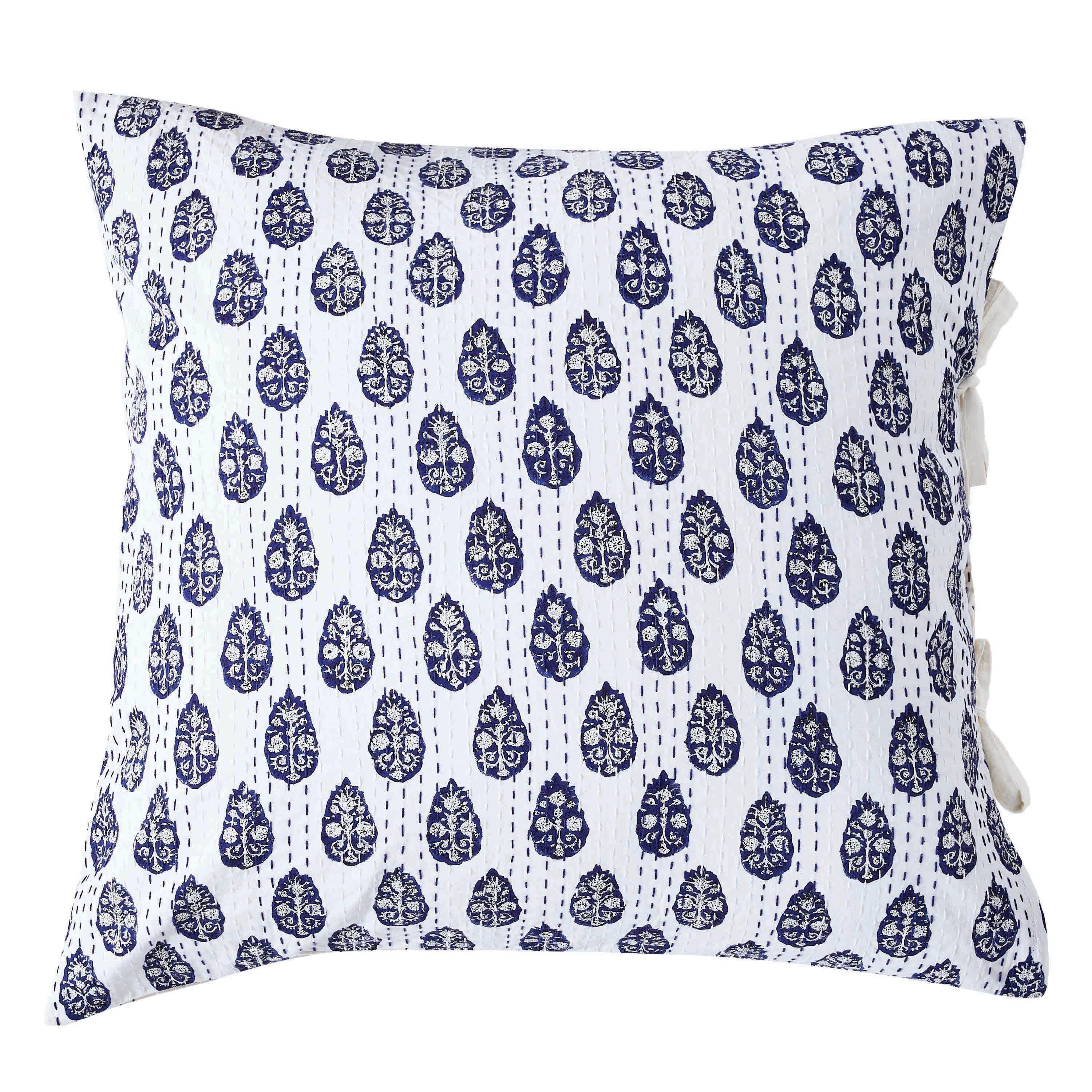 Hand Stitched Block Print Kantha Pillow Sham Pairs Mélange Home