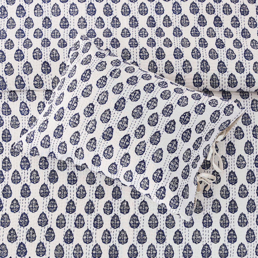Hand Stitched Block Print Kantha Pillow Sham Pairs Mélange Home
