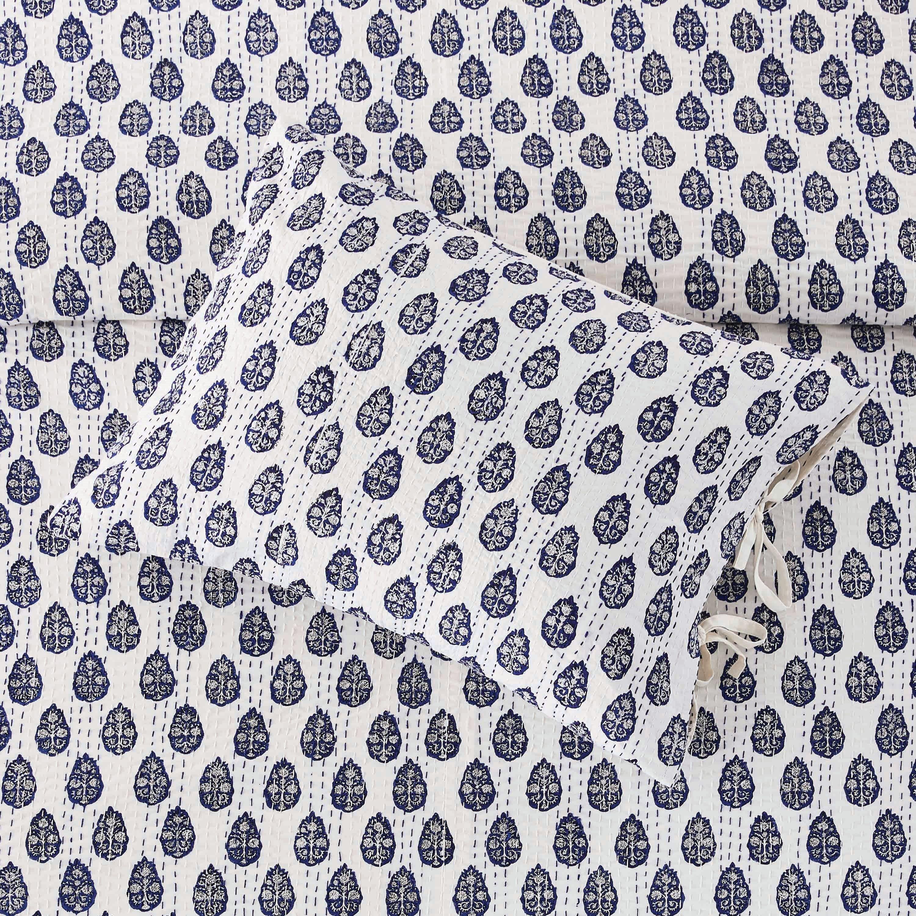 Hand Stitched Block Print Kantha Pillow Sham Pairs Mélange Home