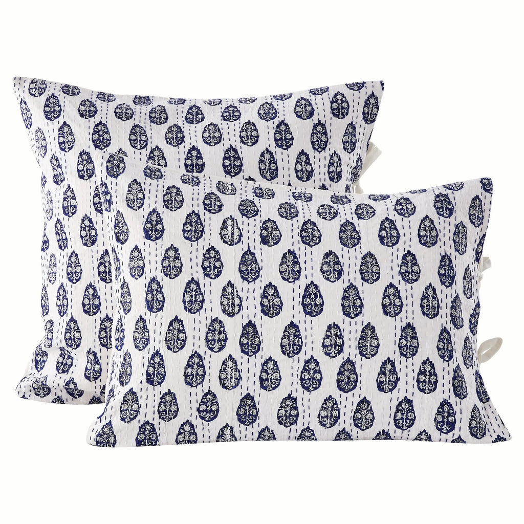 Hand Stitched Block Print Kantha Pillow Sham Pairs Mélange Home