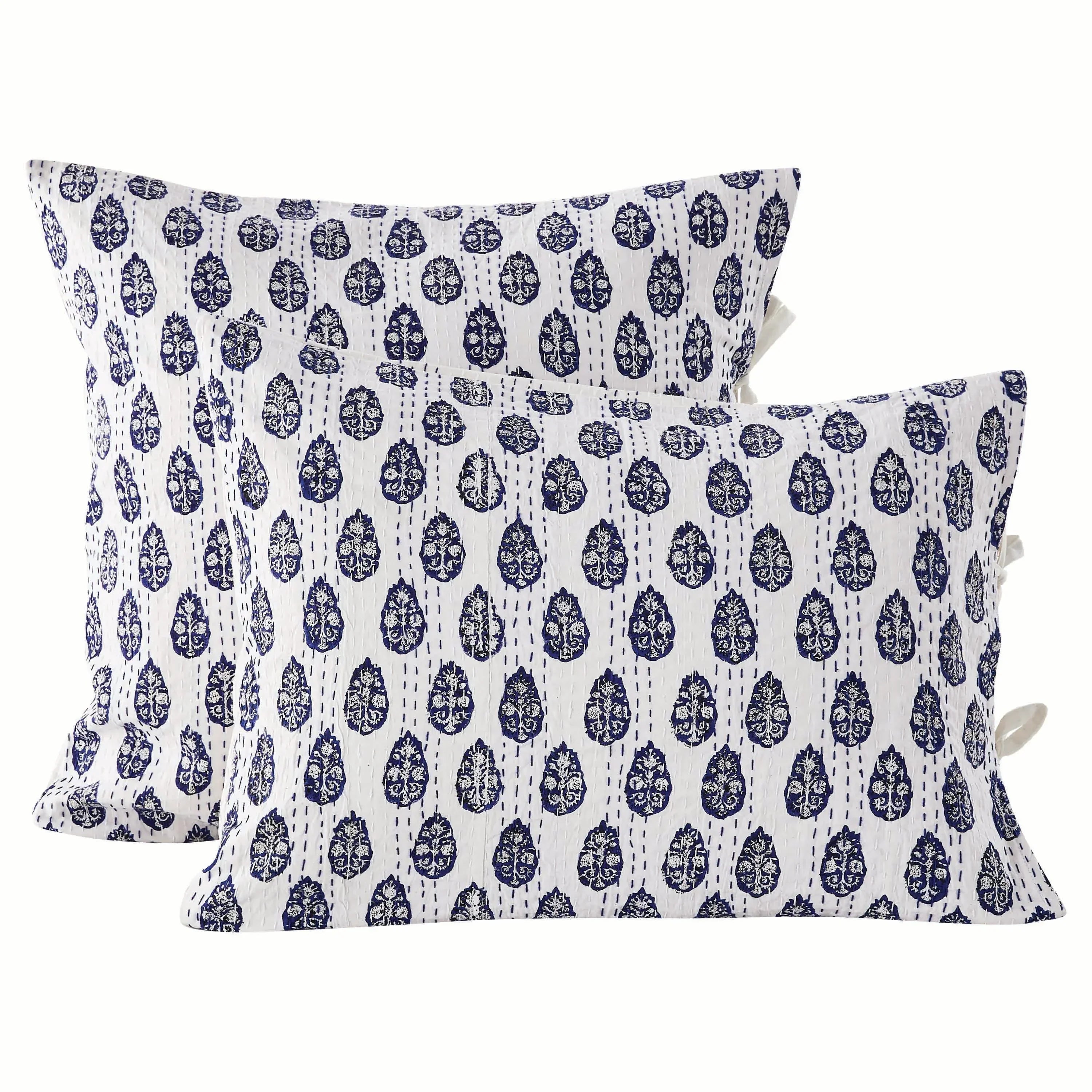 Hand Stitched Block Print Kantha Pillow Sham Pairs Mélange Home