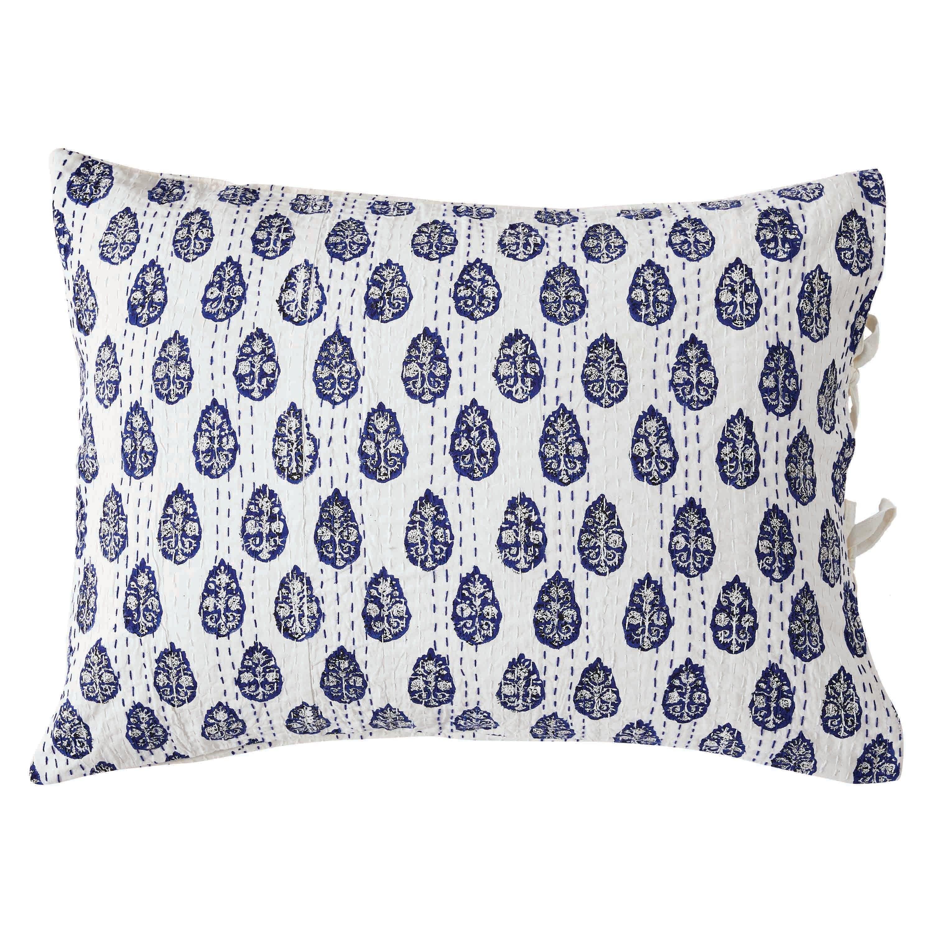 Hand Stitched Block Print Kantha Pillow Sham Pairs Mélange Home