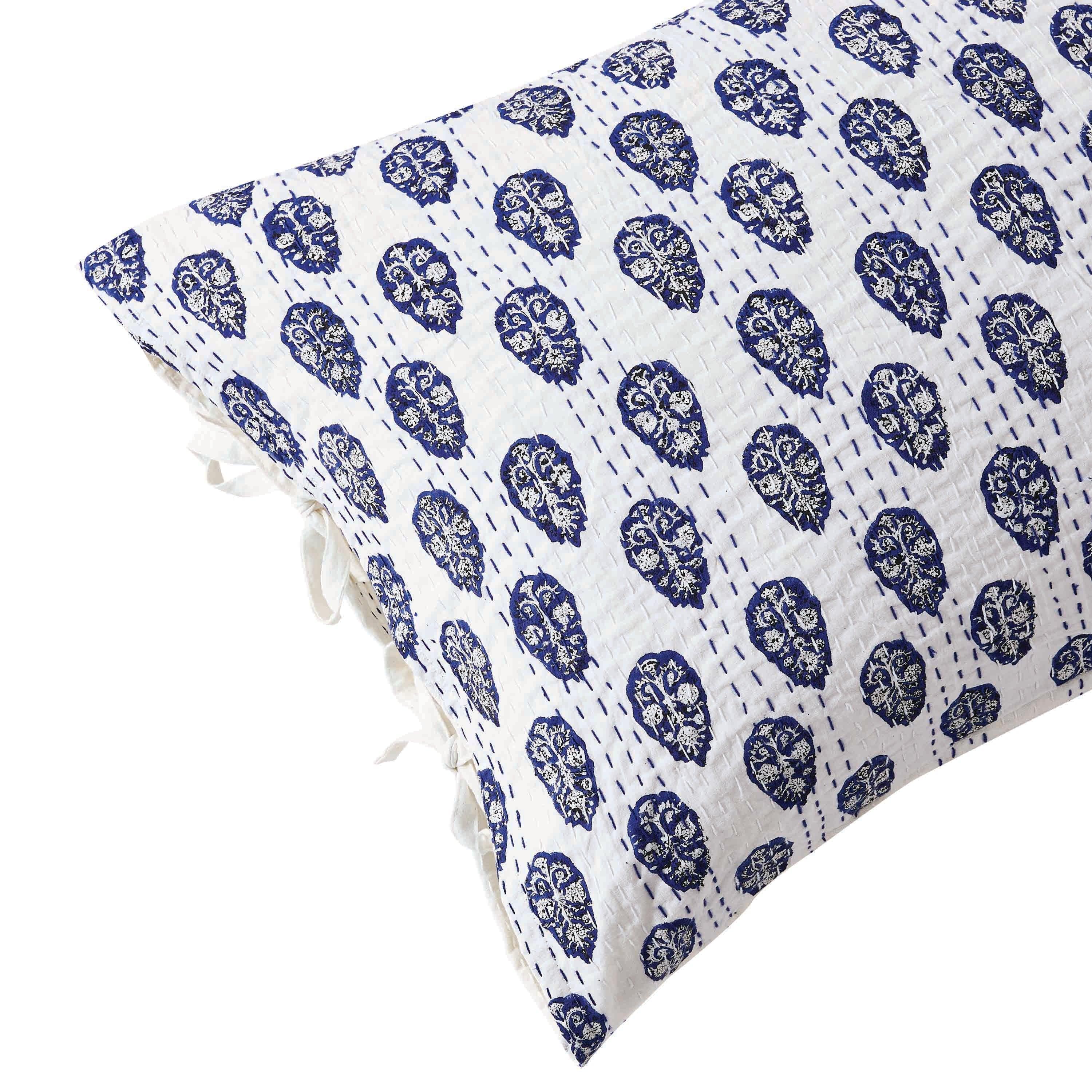 Hand Stitched Block Print Kantha Pillow Sham Pairs Mélange Home