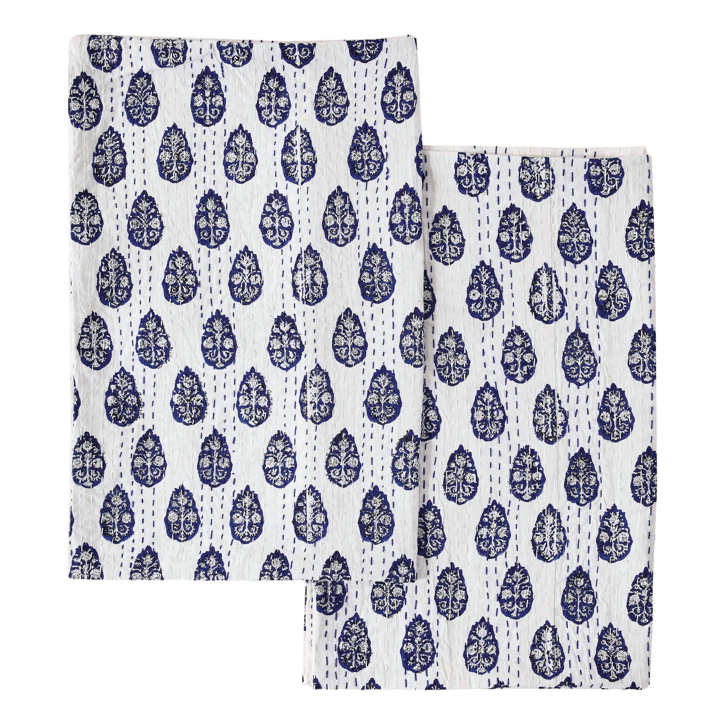Hand Stitched Block Print Kantha Pillow Sham Pairs Mélange Home
