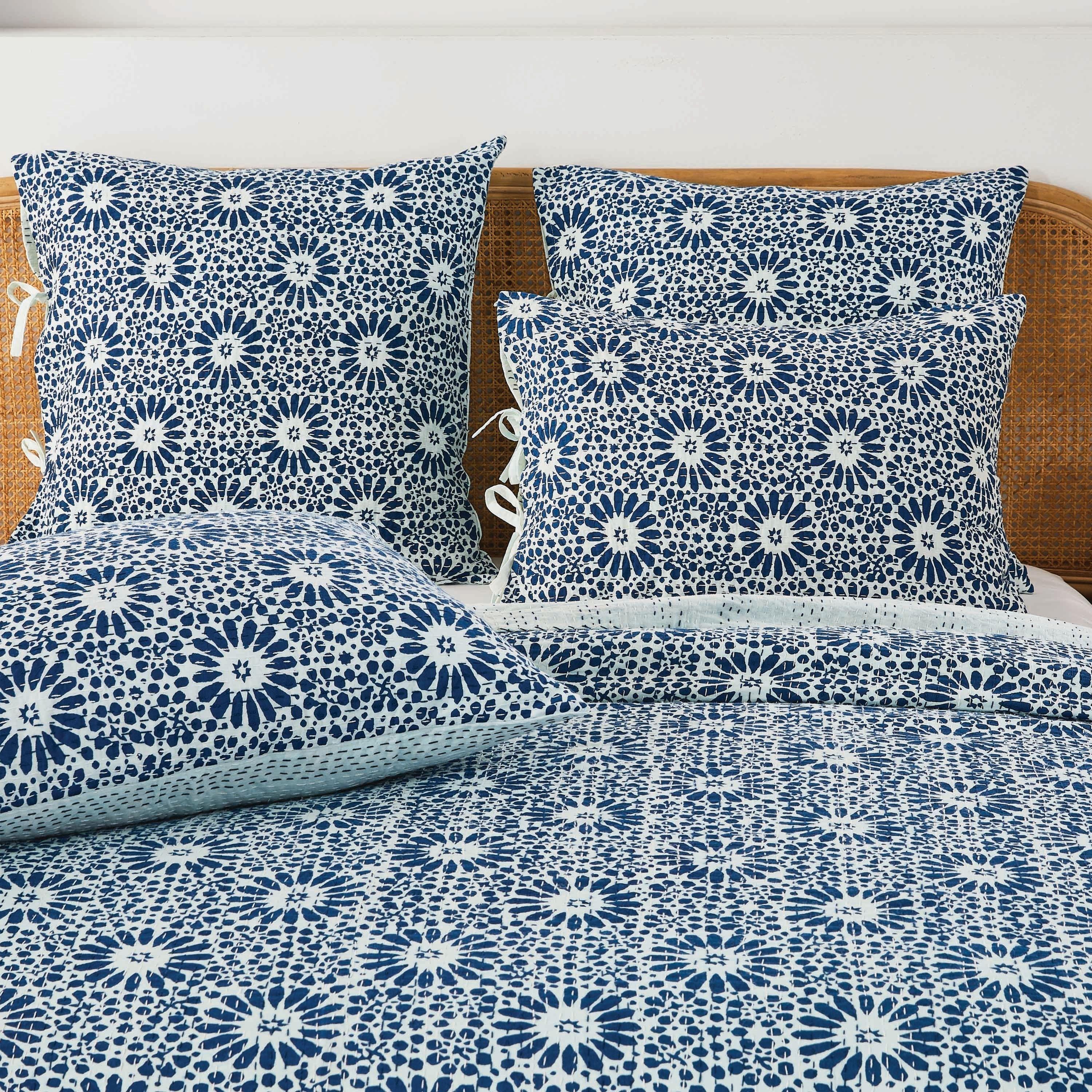 Hand Stitched Block Print Kantha Pillow Sham Pairs Mélange Home