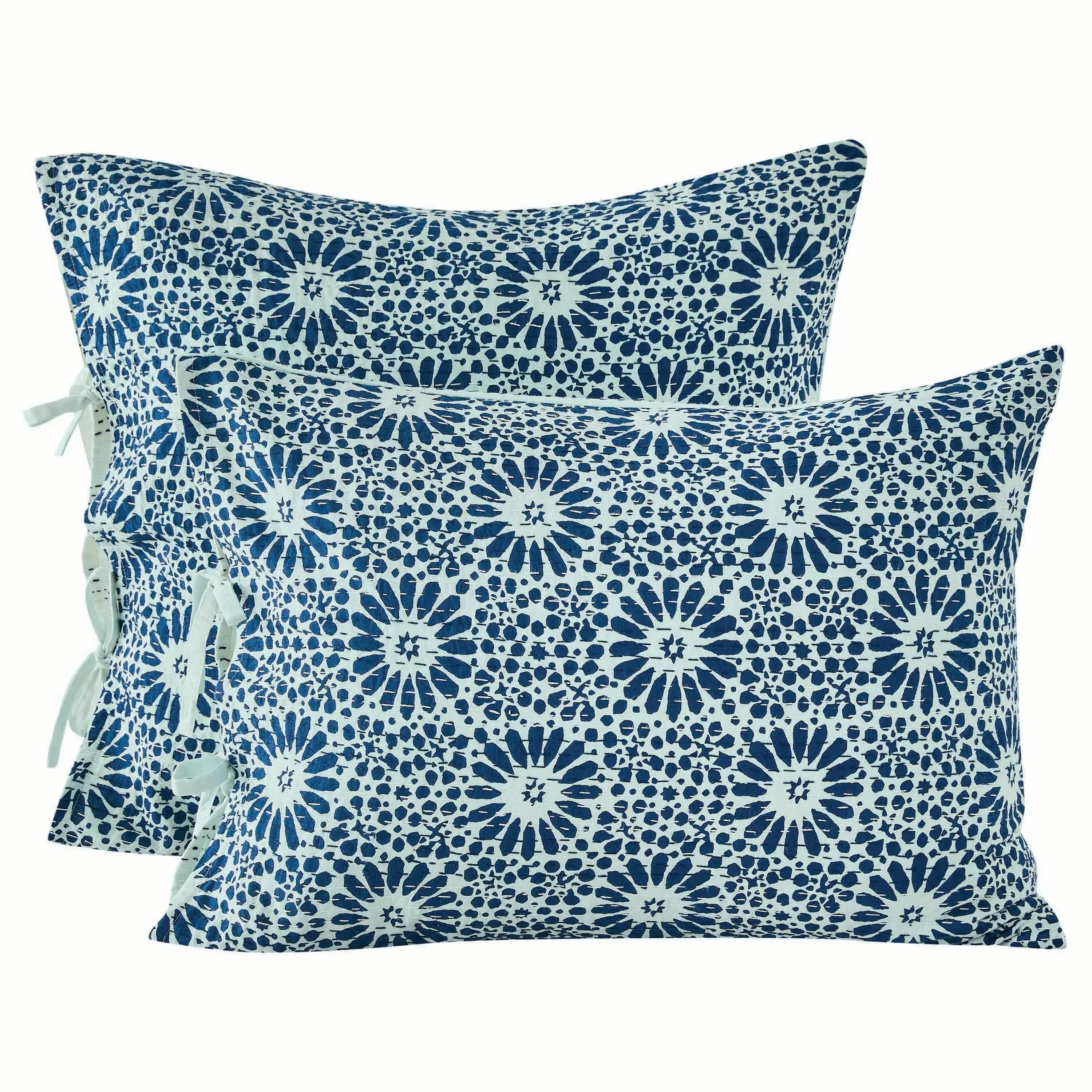 Hand Stitched Block Print Kantha Pillow Sham Pairs Mélange Home