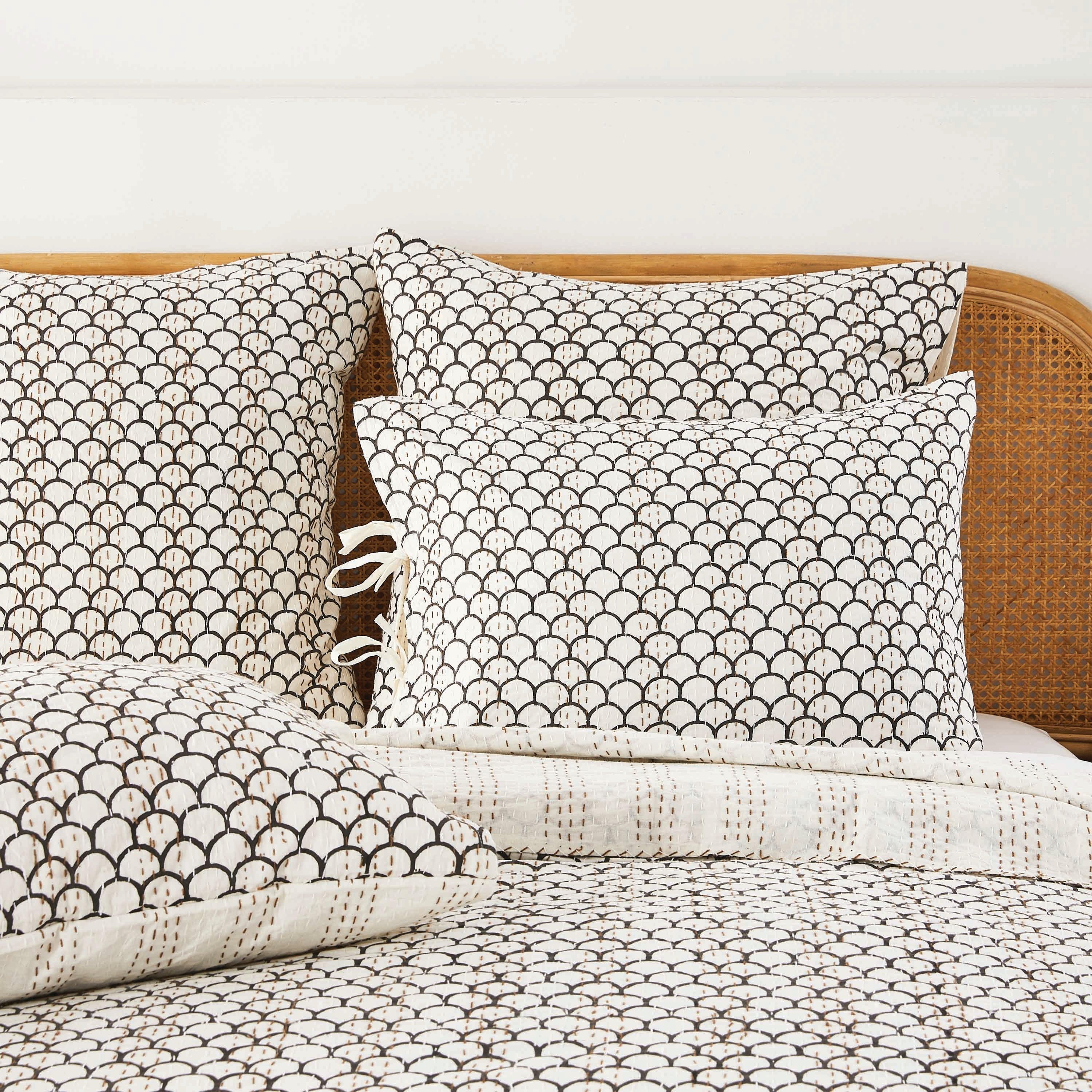 Hand Stitched Block Print Kantha Pillow Sham Pairs Mélange Home