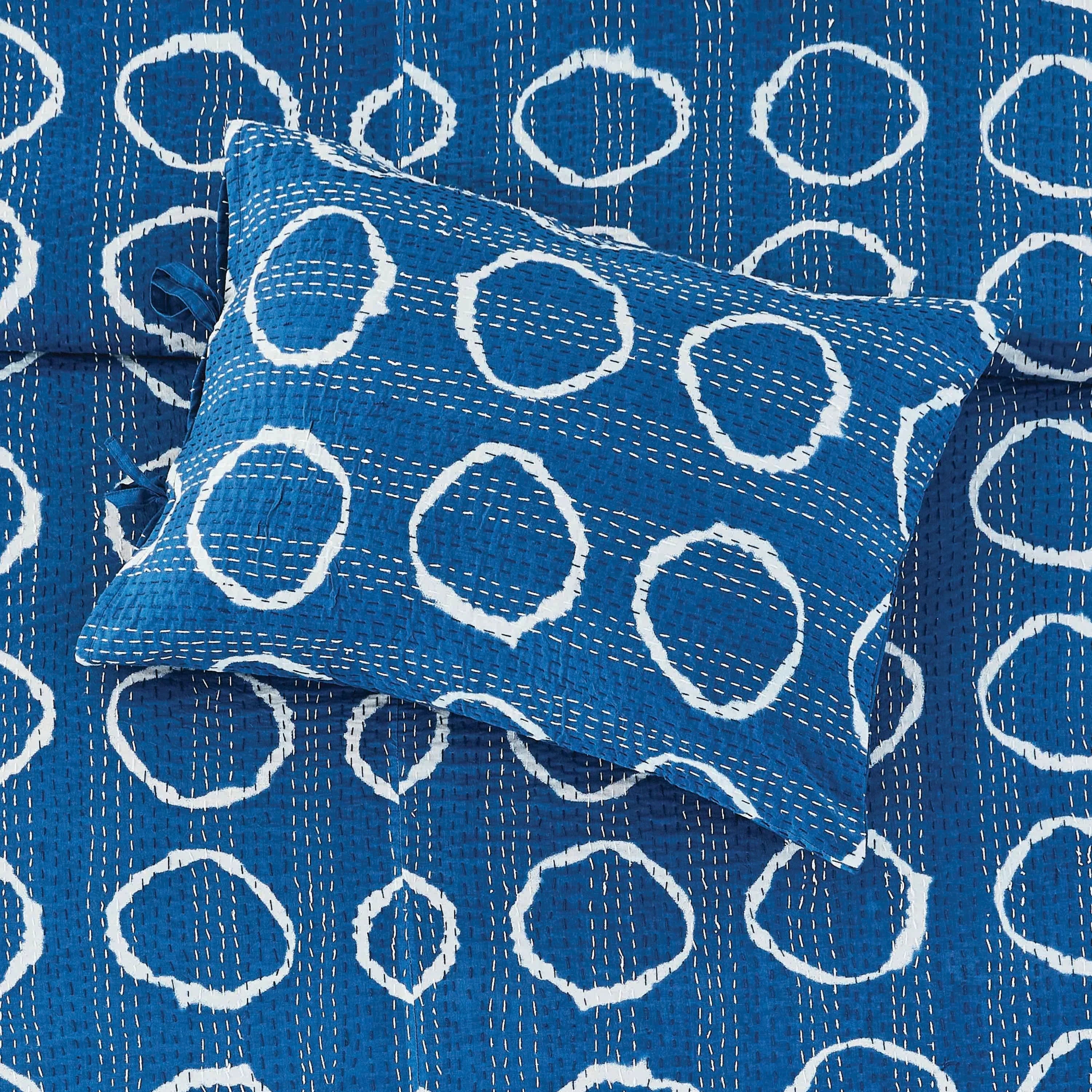 Hand Stitched Block Print Kantha Pillow Sham Pairs Mélange Home