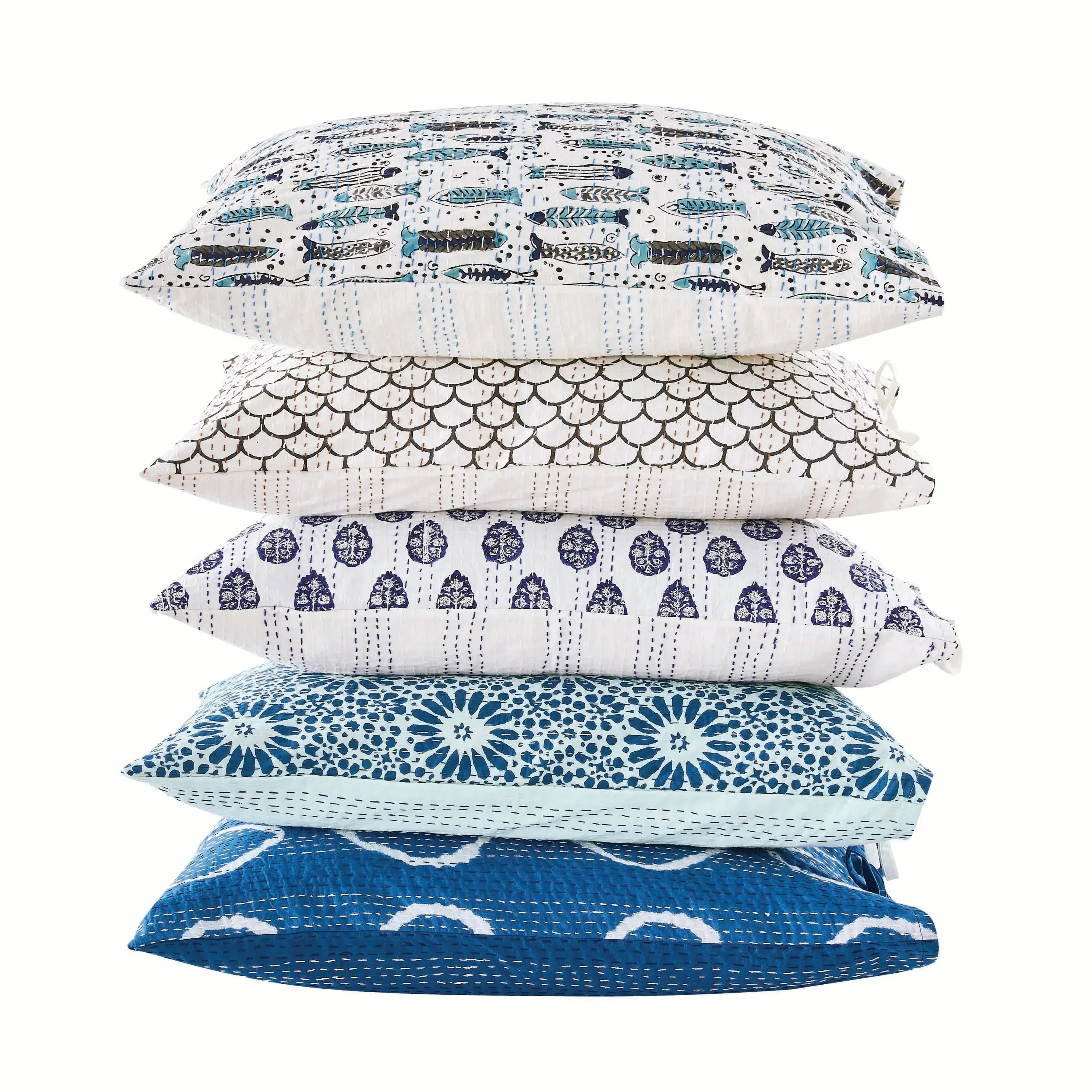 Hand Stitched Block Print Kantha Pillow Sham Pairs Mélange Home