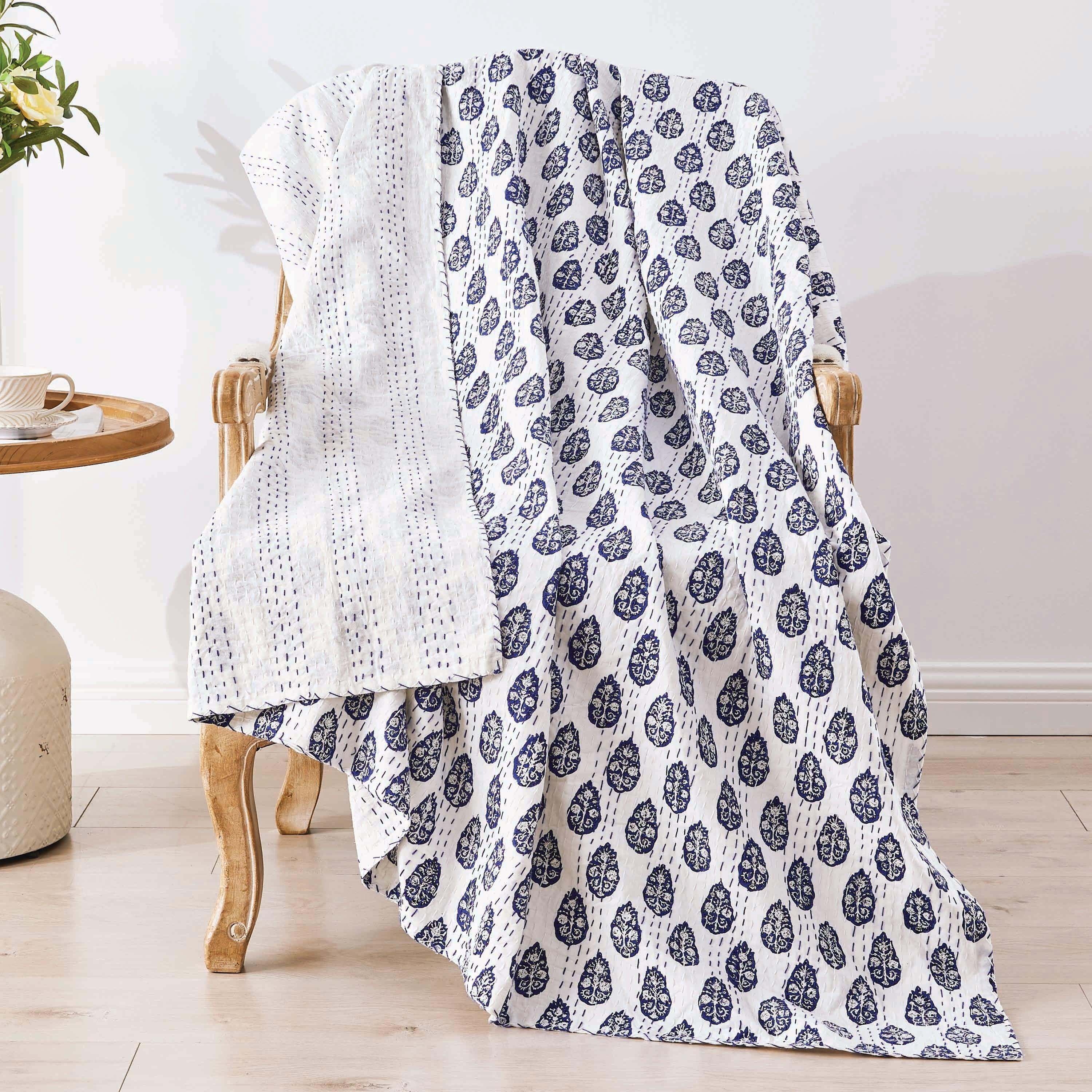 Hand Stitched Block Print Kantha Throws Mélange Home